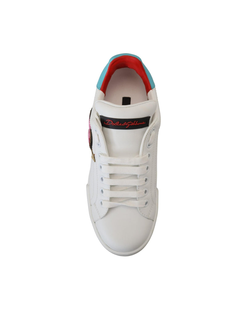 Dolce & Gabbana White Leather Sneaker Portofino Logo Heart Shoes Glam Steals