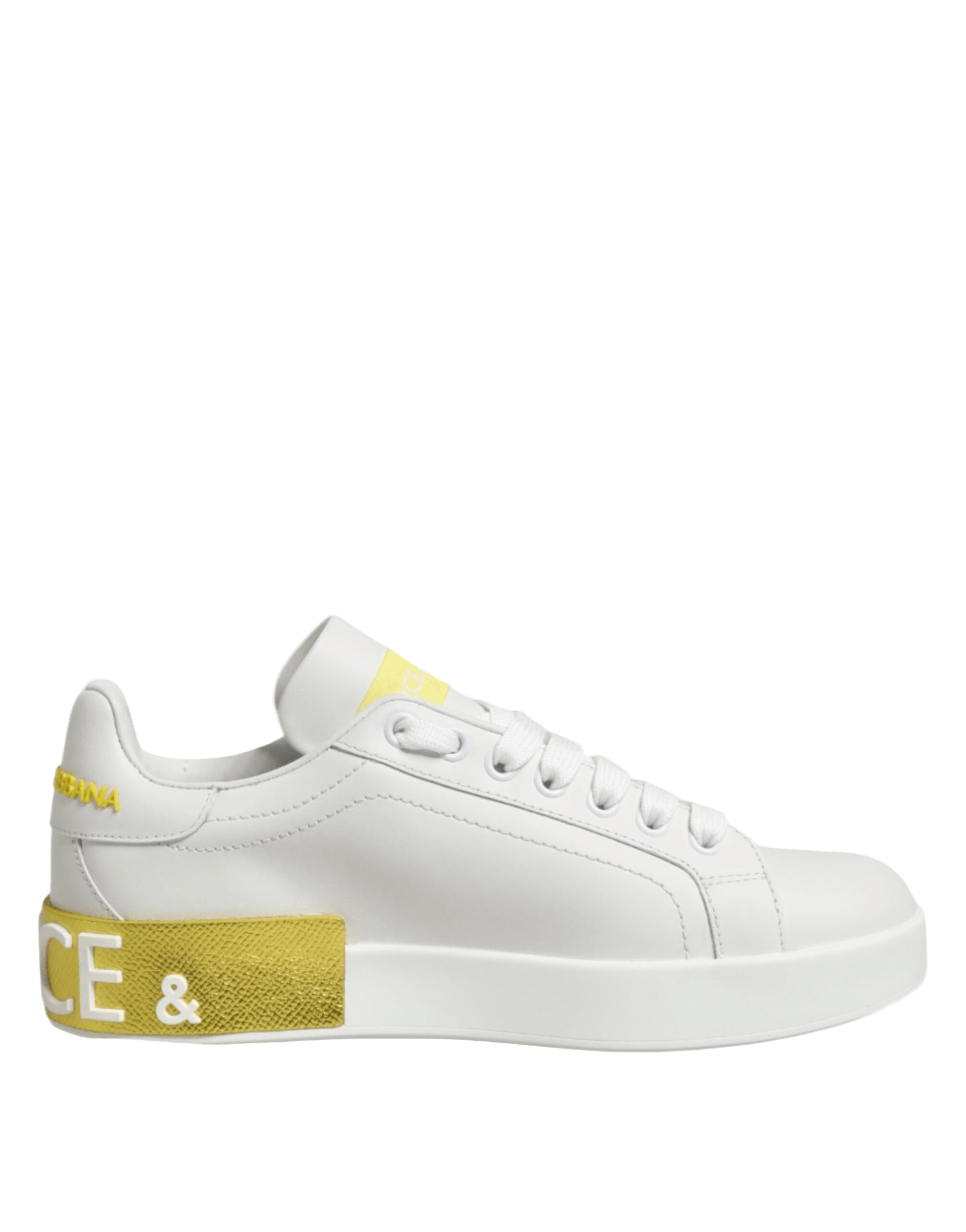 Dolce & Gabbana White Leather Yellow Low Top Sneakers Shoes Glam Steals