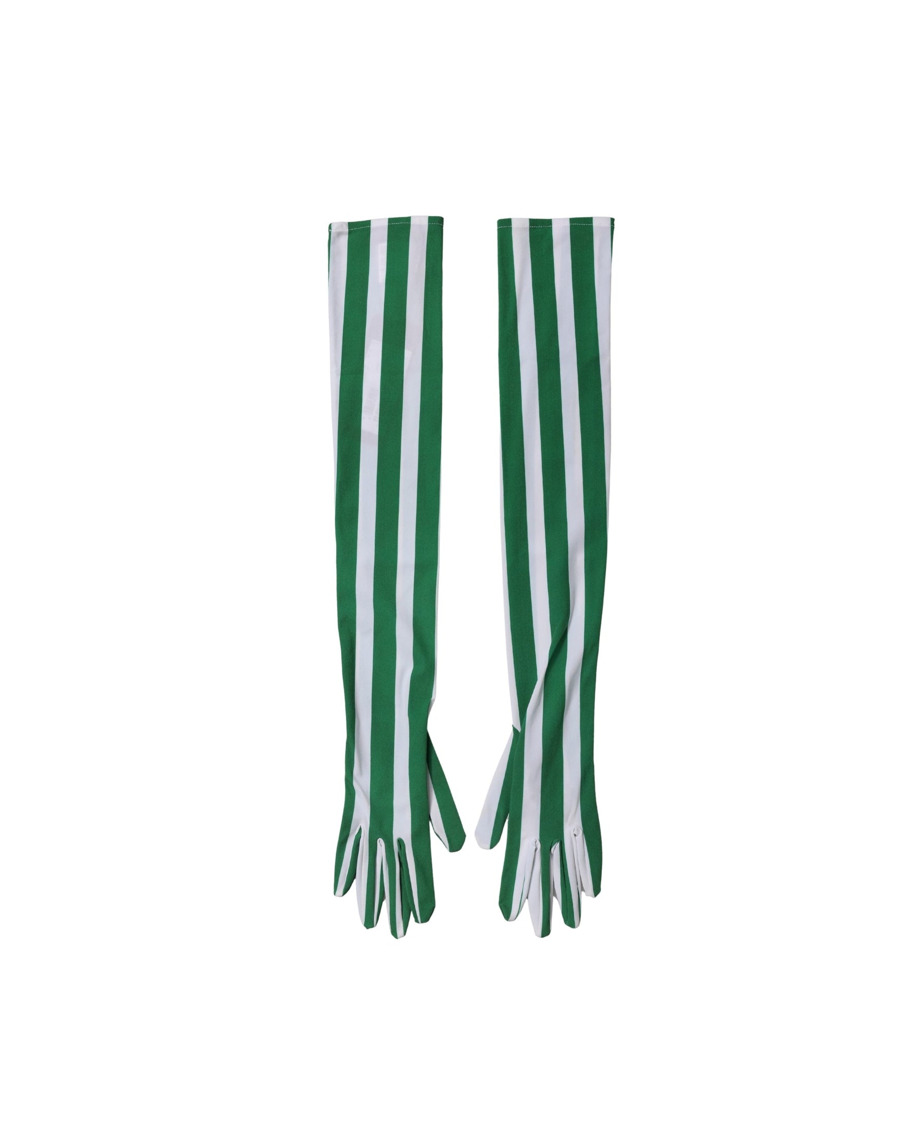 Dolce & Gabbana White Nylon Green Stripes Elbow Length Gloves 