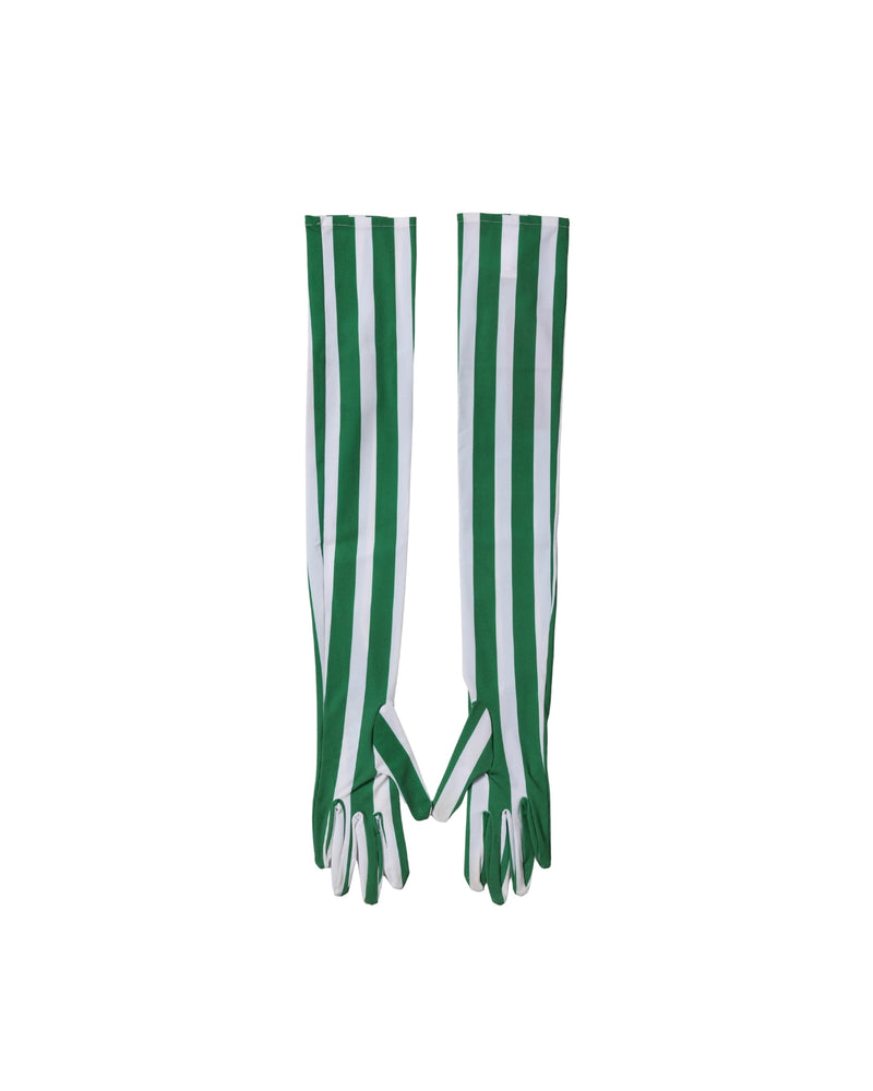 Dolce & Gabbana White Nylon Green Stripes Elbow Length Gloves 