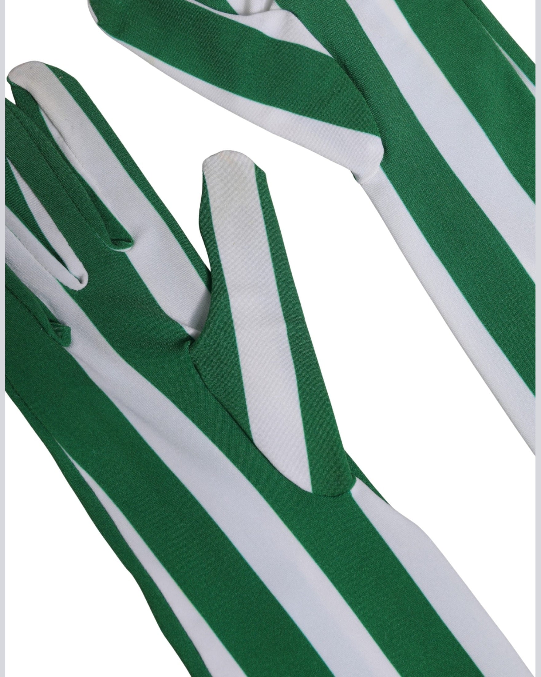 Dolce & Gabbana White Nylon Green Stripes Elbow Length Gloves 