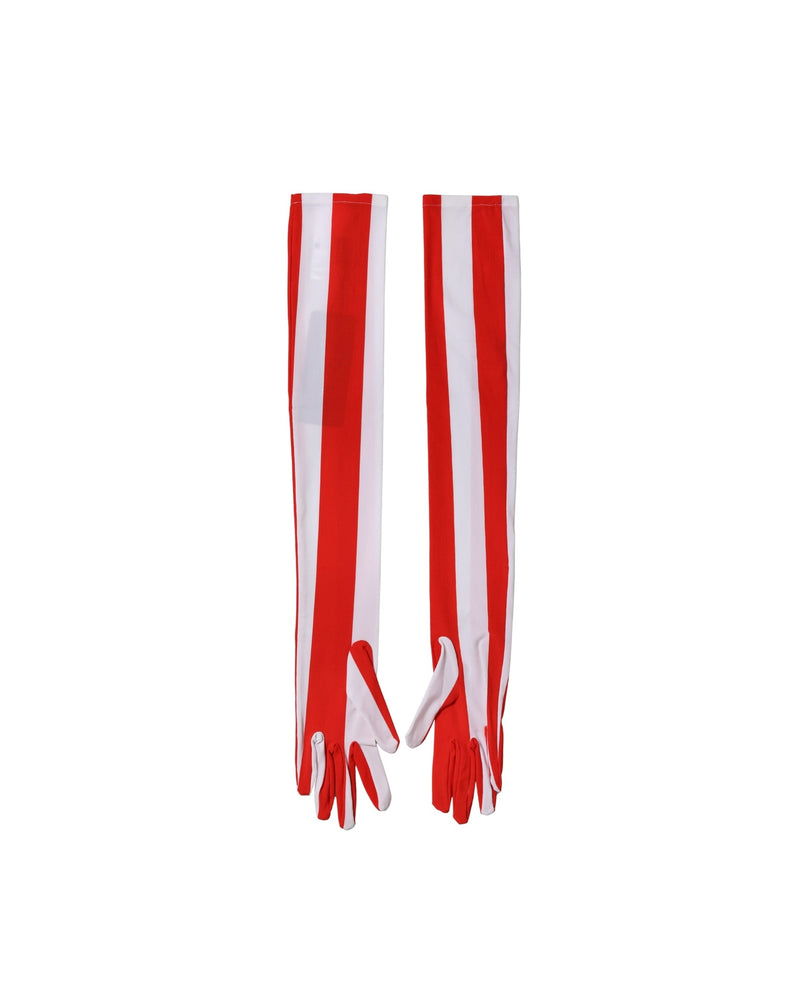 Dolce & Gabbana White Nylon Red Stripes Elbow Length Gloves 