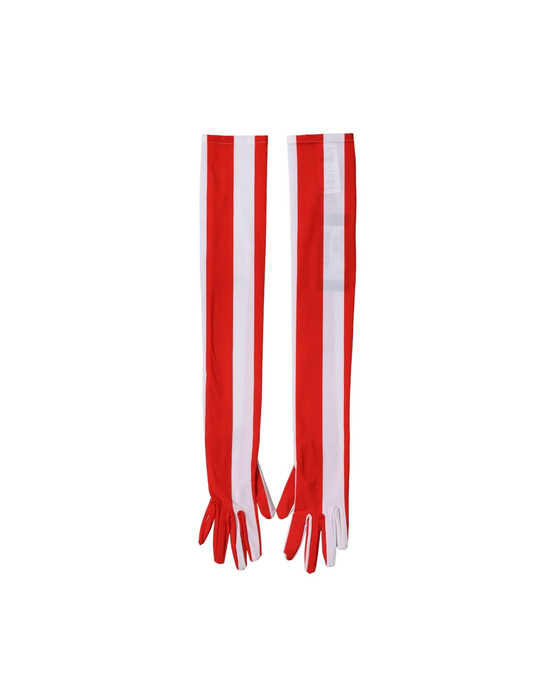 Dolce & Gabbana White Nylon Red Stripes Elbow Length Gloves 