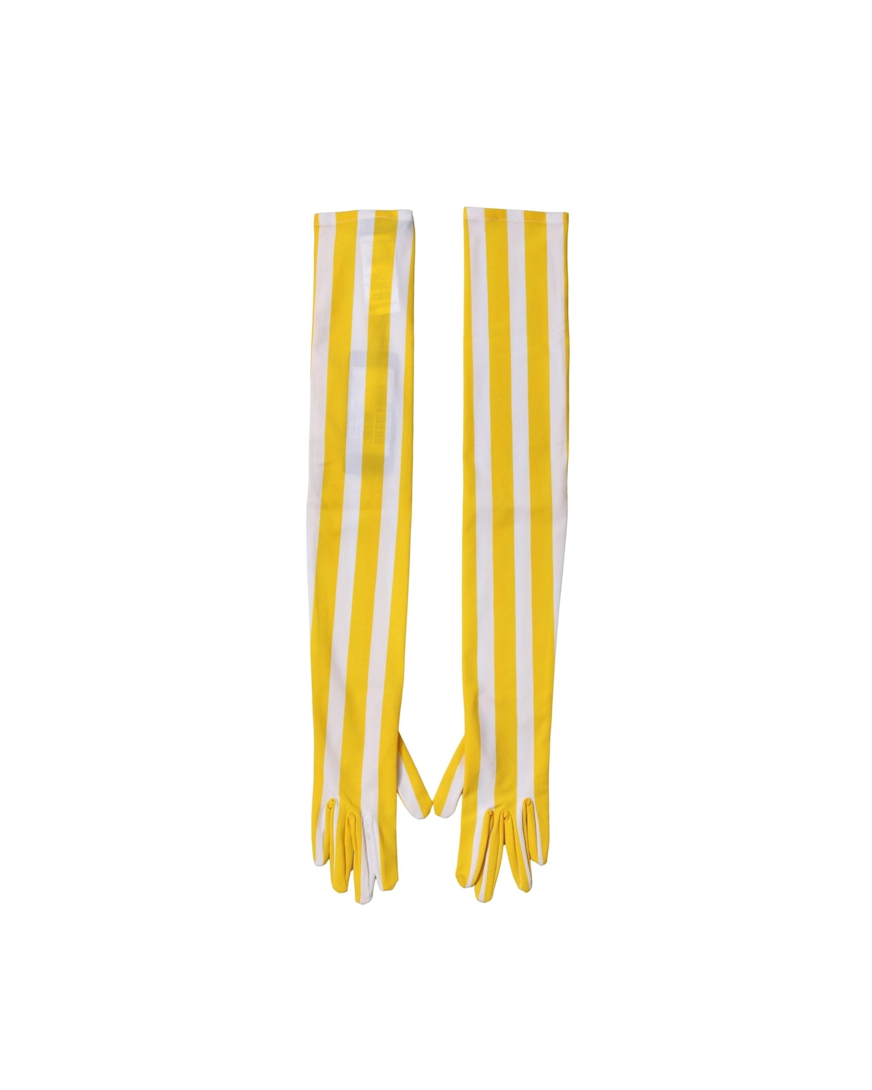 Dolce & Gabbana White Nylon Yellow Stripes Elbow Length Gloves 