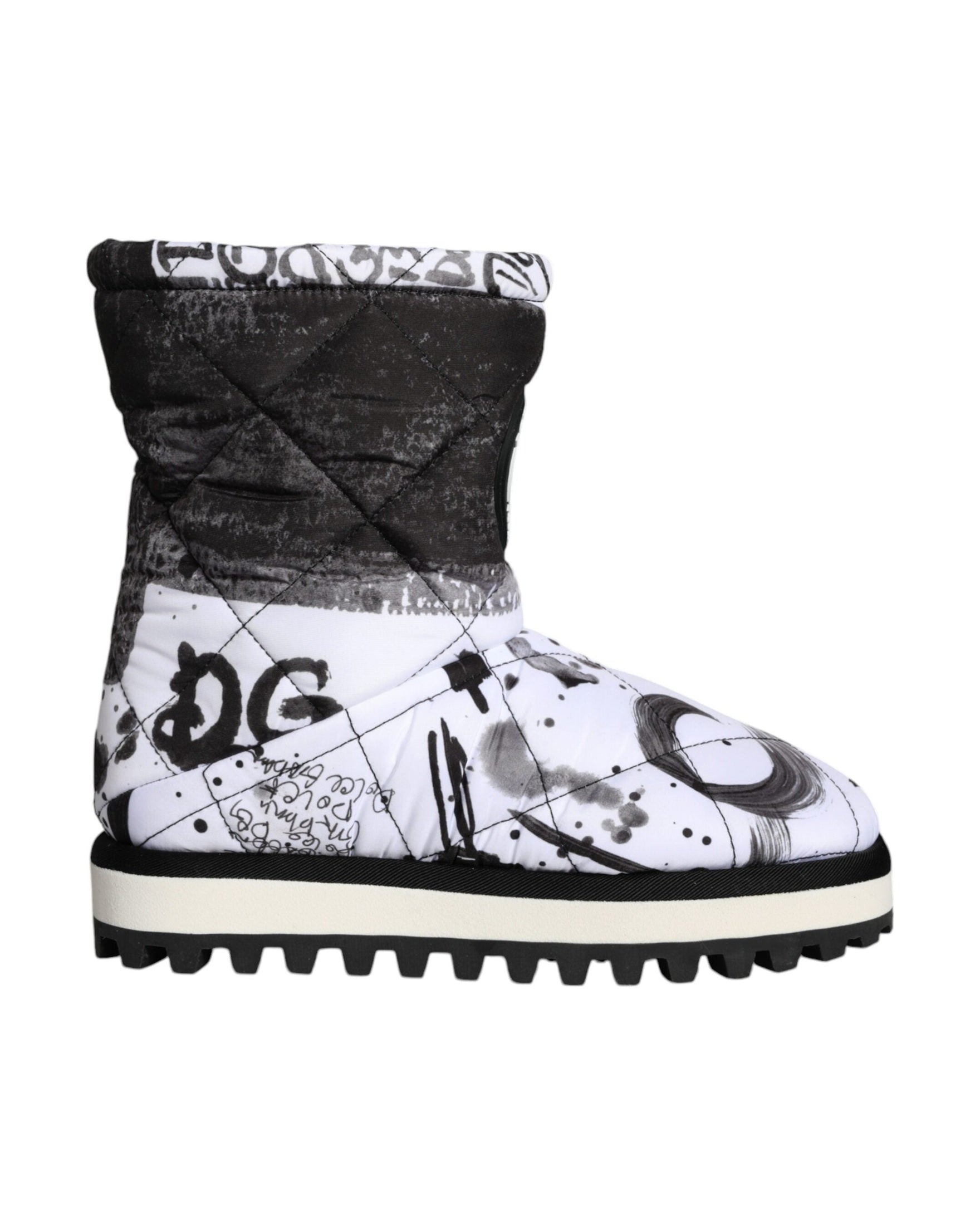 Dolce & Gabbana White Padded Logo Print Mid Calf Boots Shoes Glam Steals