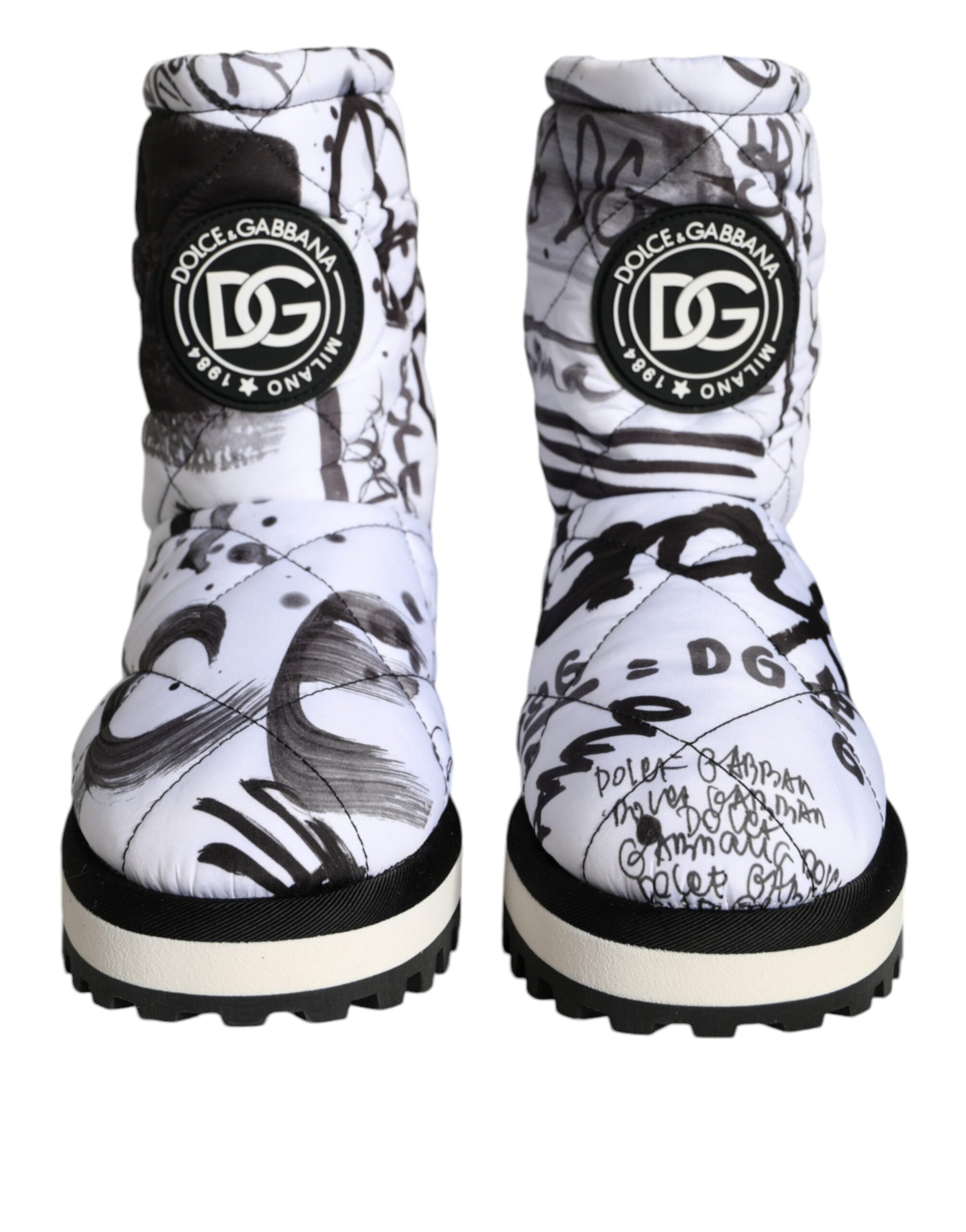 Dolce & Gabbana White Padded Logo Print Mid Calf Boots Shoes Glam Steals