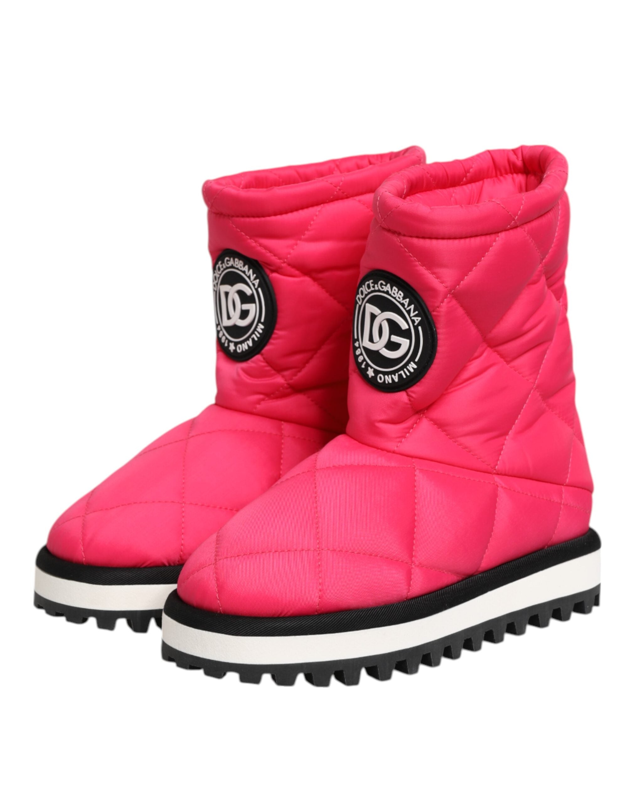 Dolce & Gabbana White Pink Viscose Padded Mid Calf Boots Shoes Glam Steals
