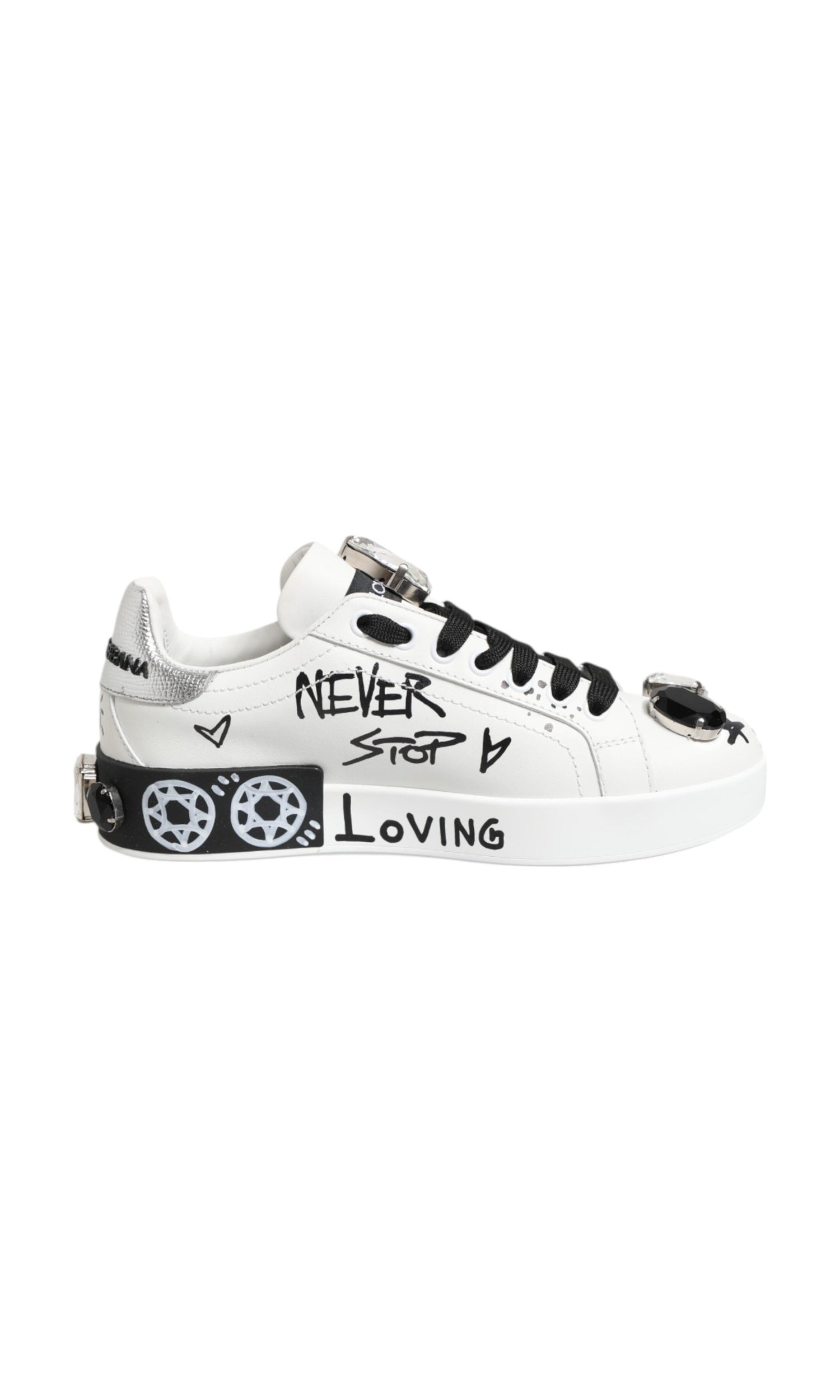 Dolce & Gabbana White Portofino Crystal Sneakers Shoes Glam Steals