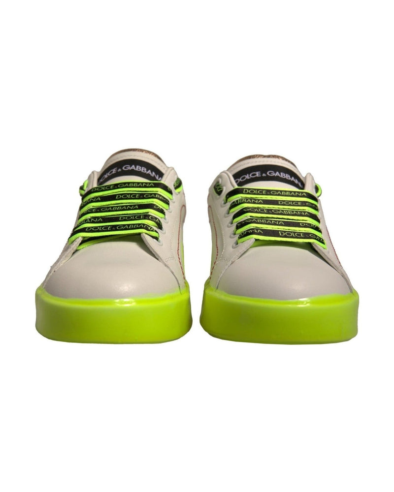 Dolce & Gabbana White Yellow Portofino Leather Sneakers Shoes Glam Steals
