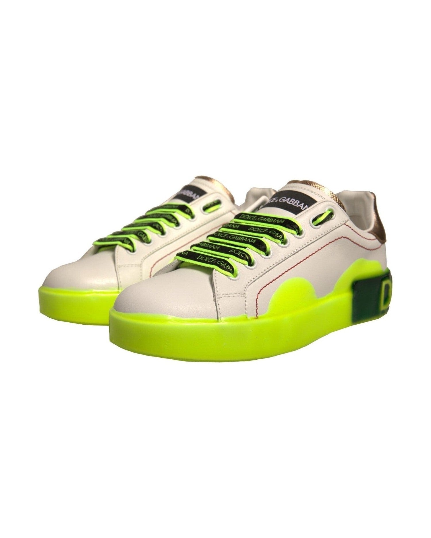 Dolce & Gabbana White Yellow Portofino Leather Sneakers Shoes Glam Steals