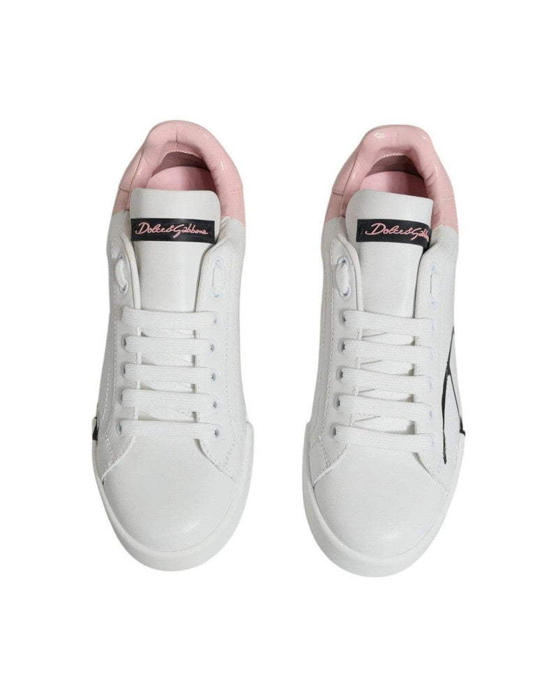 Dolce & Gabbana White Pink Portofino Low Top Sneakers Shoes Glam Steals