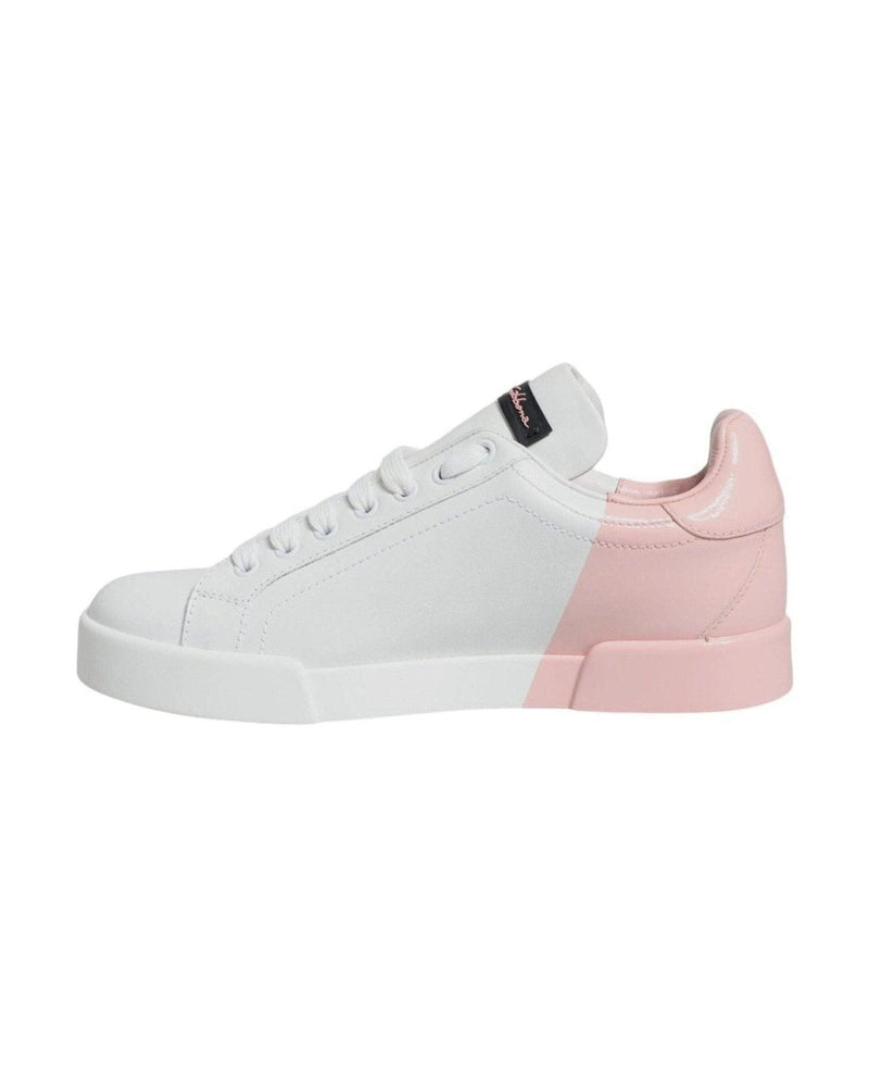 Dolce & Gabbana White Pink Portofino Low Top Sneakers Shoes Glam Steals