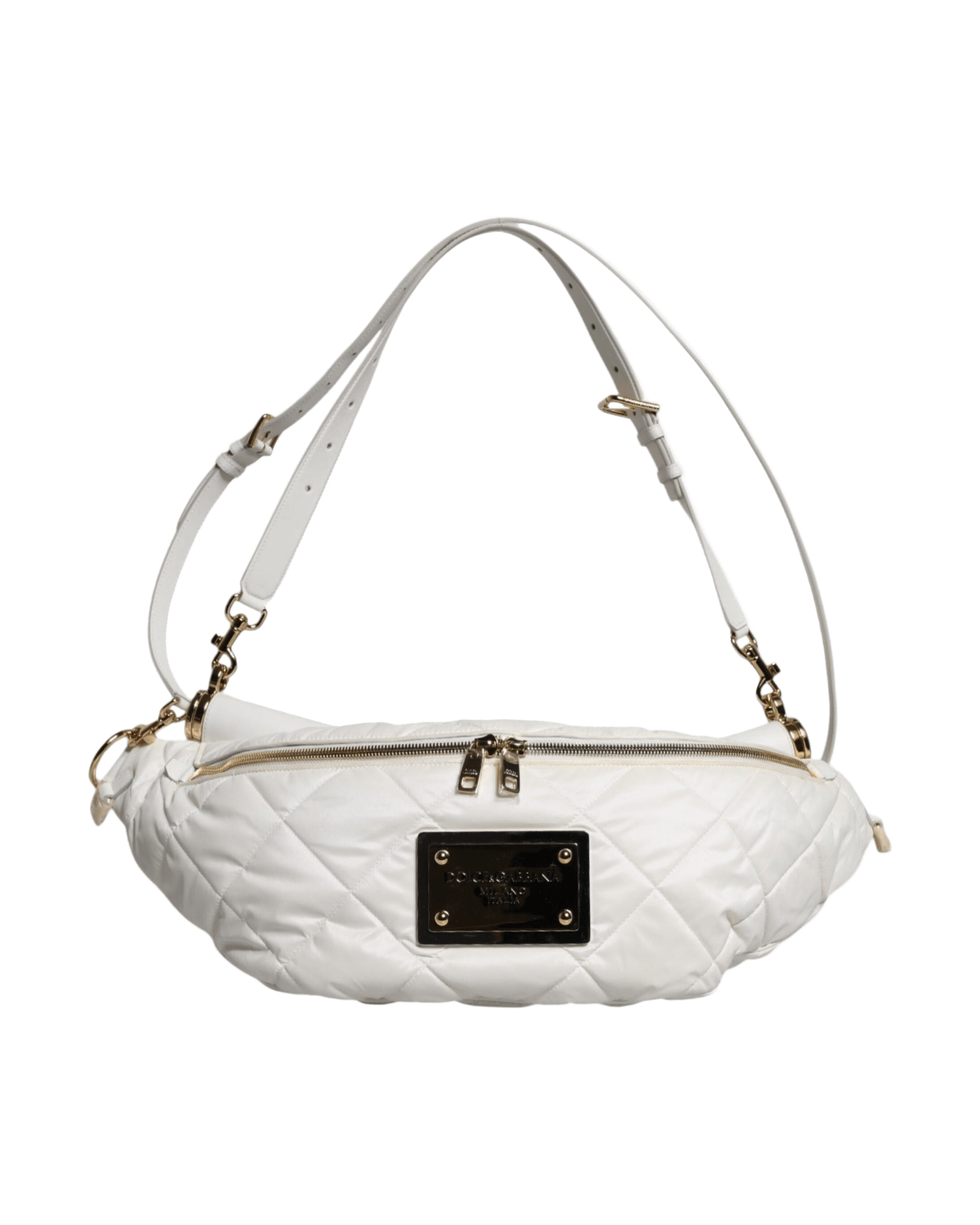 Dolce & Gabbana White Quilted Logo Plaque Belt Waist Fanny Pack Bag Glam Steals