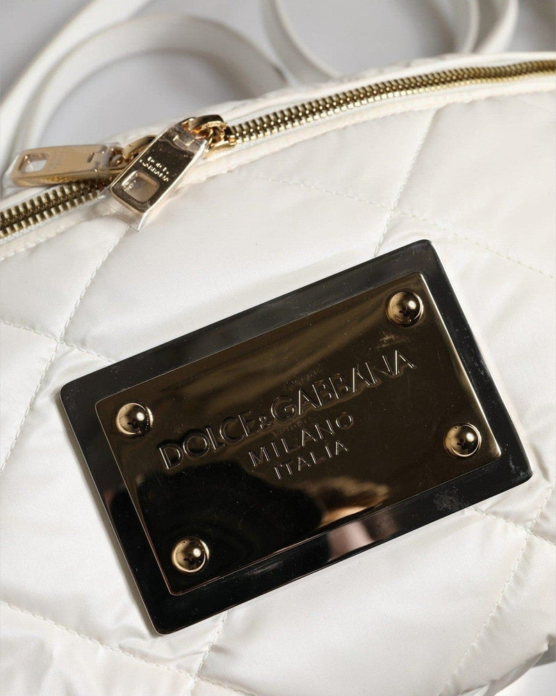 Dolce & Gabbana White Quilted Logo Plaque Belt Waist Fanny Pack Bag Glam Steals