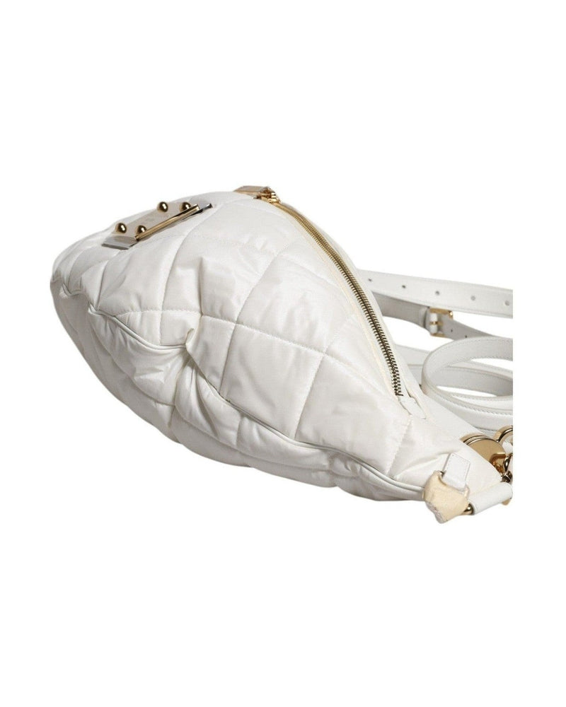 Dolce & Gabbana White Quilted Logo Plaque Belt Waist Fanny Pack Bag Glam Steals