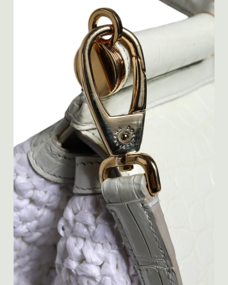 Dolce & Gabbana Rafia Leather Sicily Crossbody White Bag Glam Steals