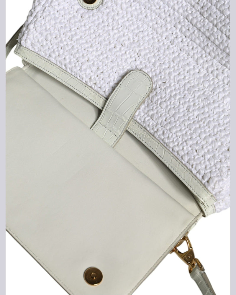 Dolce & Gabbana Rafia Leather Sicily Crossbody White Bag Glam Steals