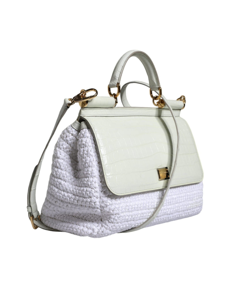 Dolce & Gabbana Rafia Leather Sicily Crossbody White Bag Glam Steals