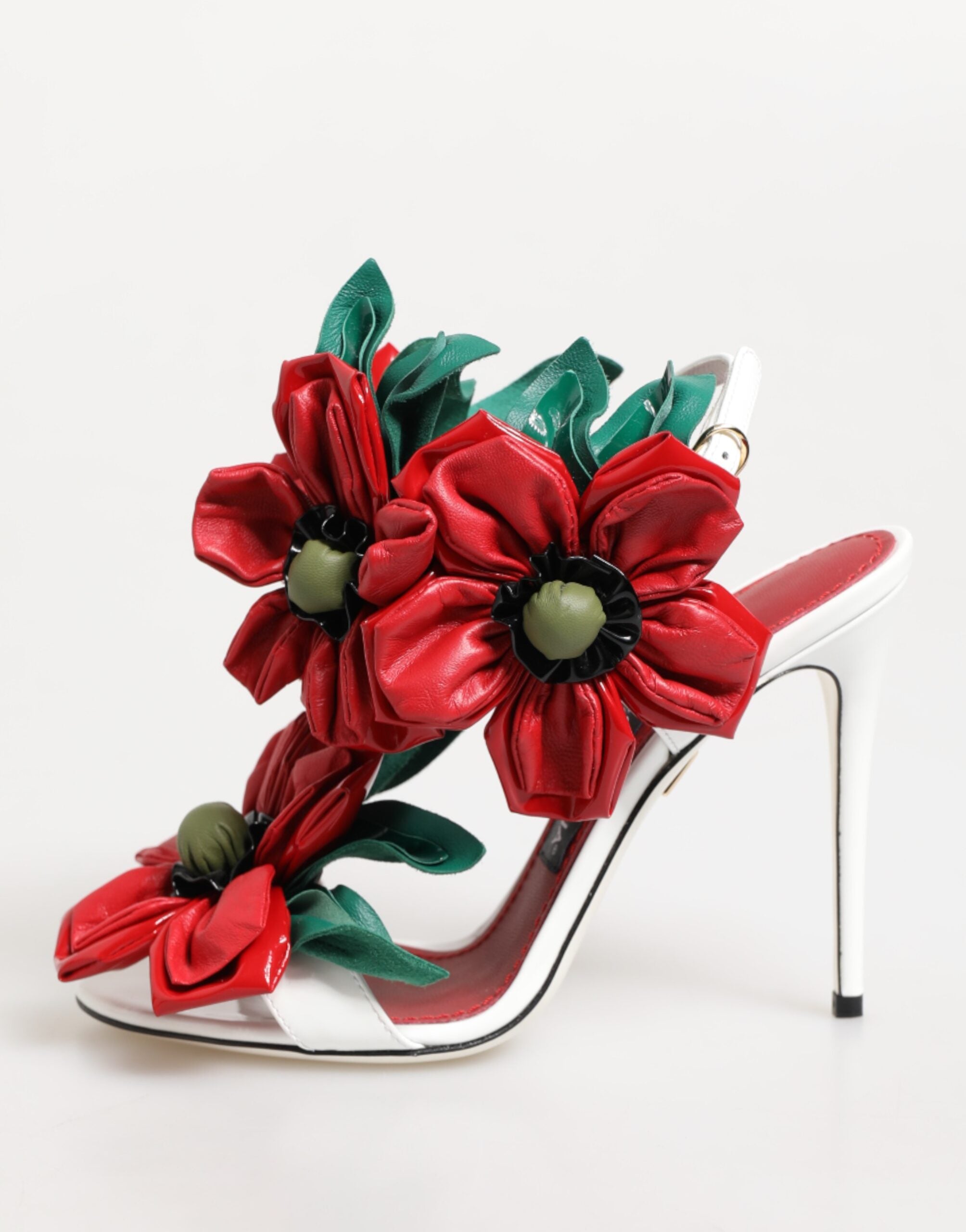 Dolce & Gabbana White Red Floral Detailing Sandals Shoes Glam Steals