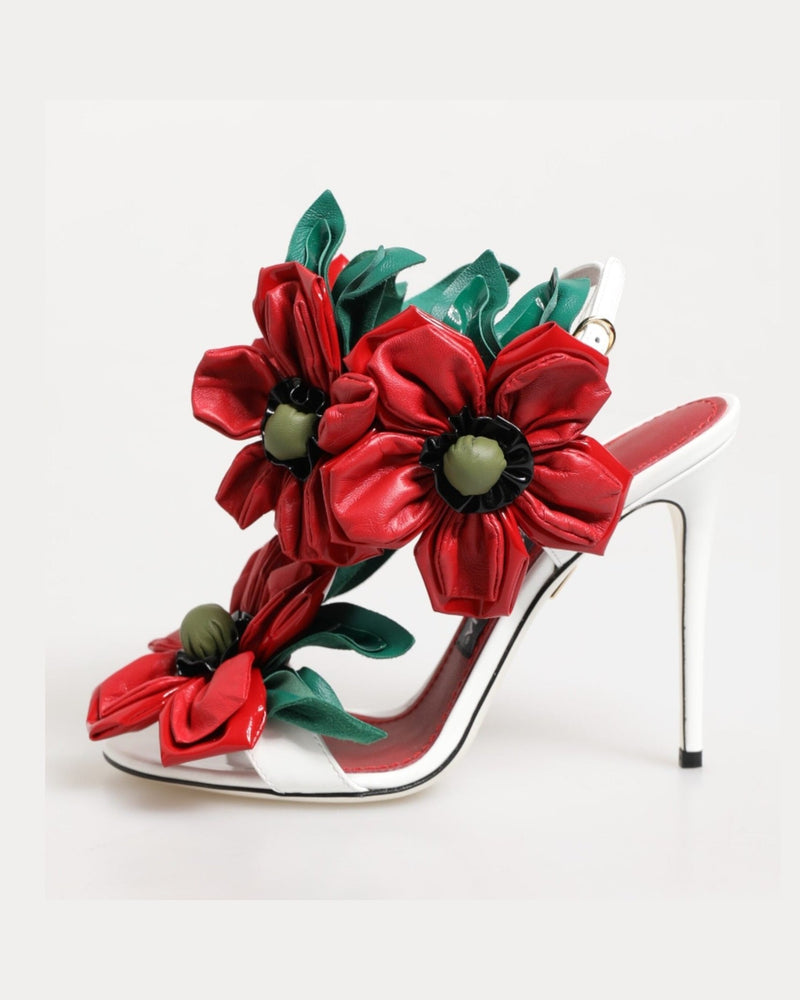 Dolce & Gabbana White Red Floral Detailing Sandals Shoes Glam Steals