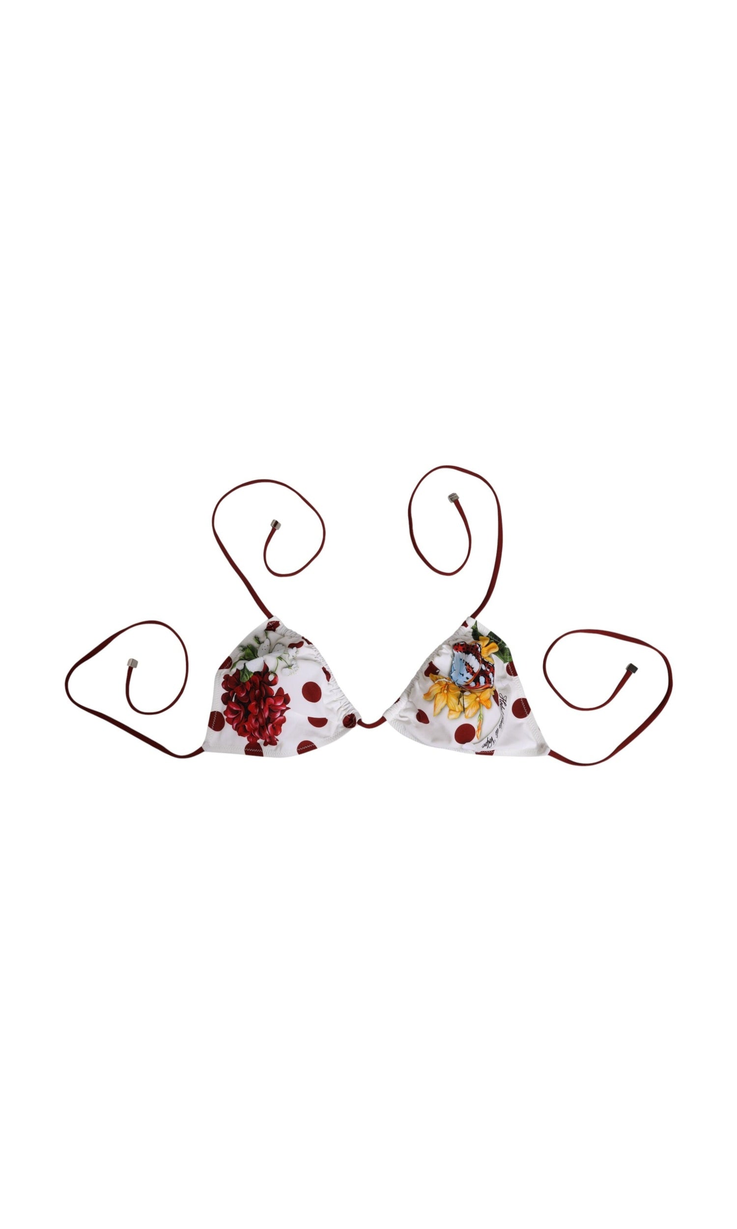Dolce & Gabbana White Red Polka Dot Floral Print Triangle Glam Steals