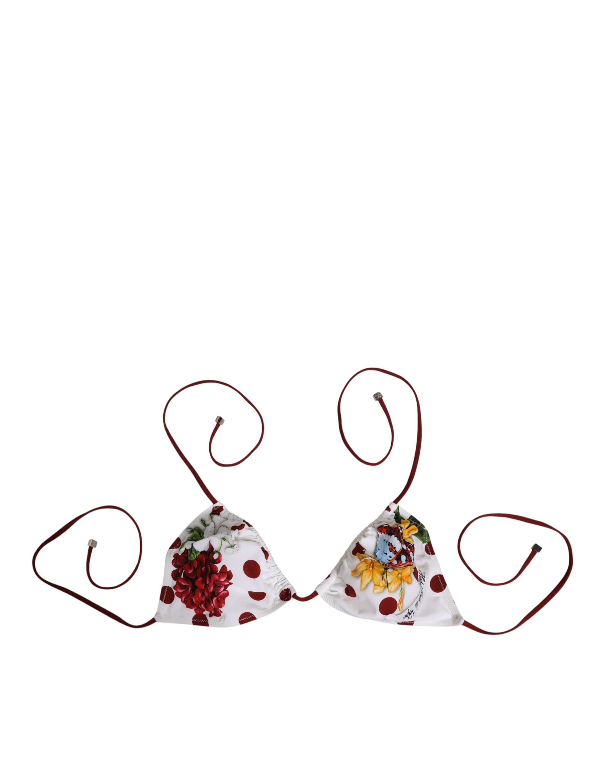 Dolce & Gabbana White Red Polka Dot Floral Print Triangle Glam Steals