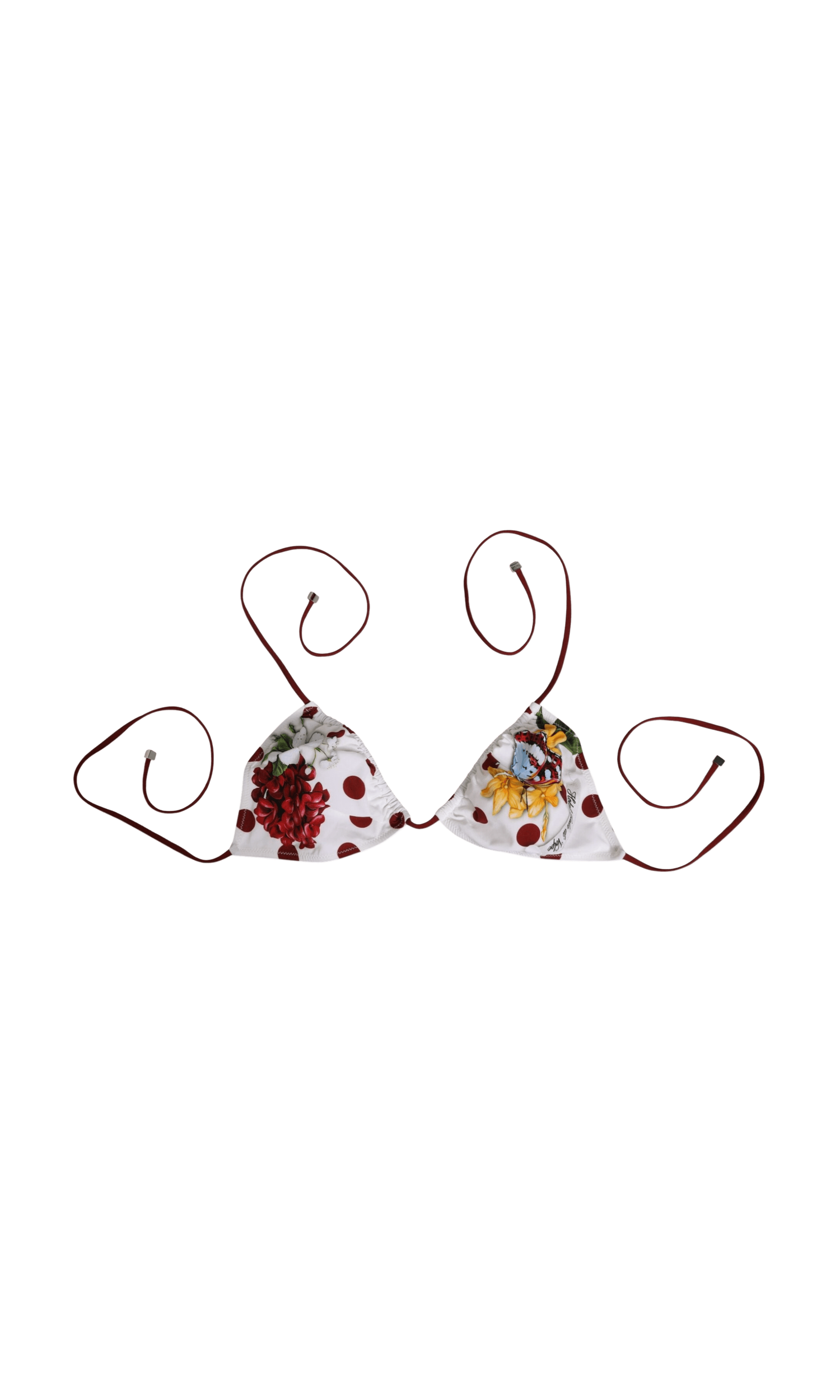 Dolce & Gabbana White Red Polka Dot Floral Print Triangle Glam Steals