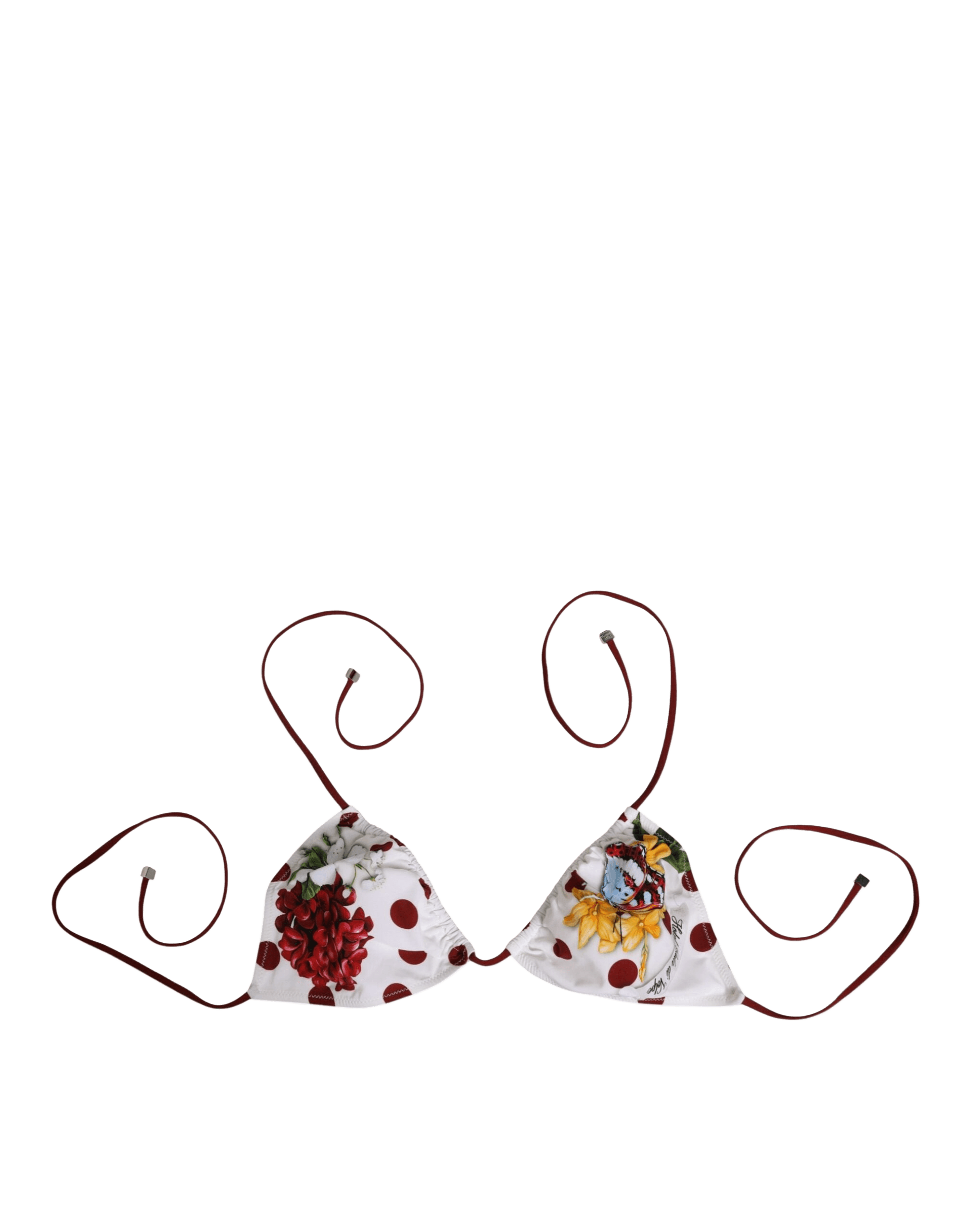 Dolce & Gabbana White Red Polka Dot Floral Print Triangle Glam Steals