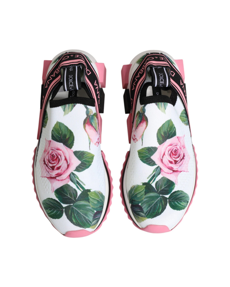 Dolce & Gabbana White Rose Print Sorrento Sneakers Shoes Glam Steals
