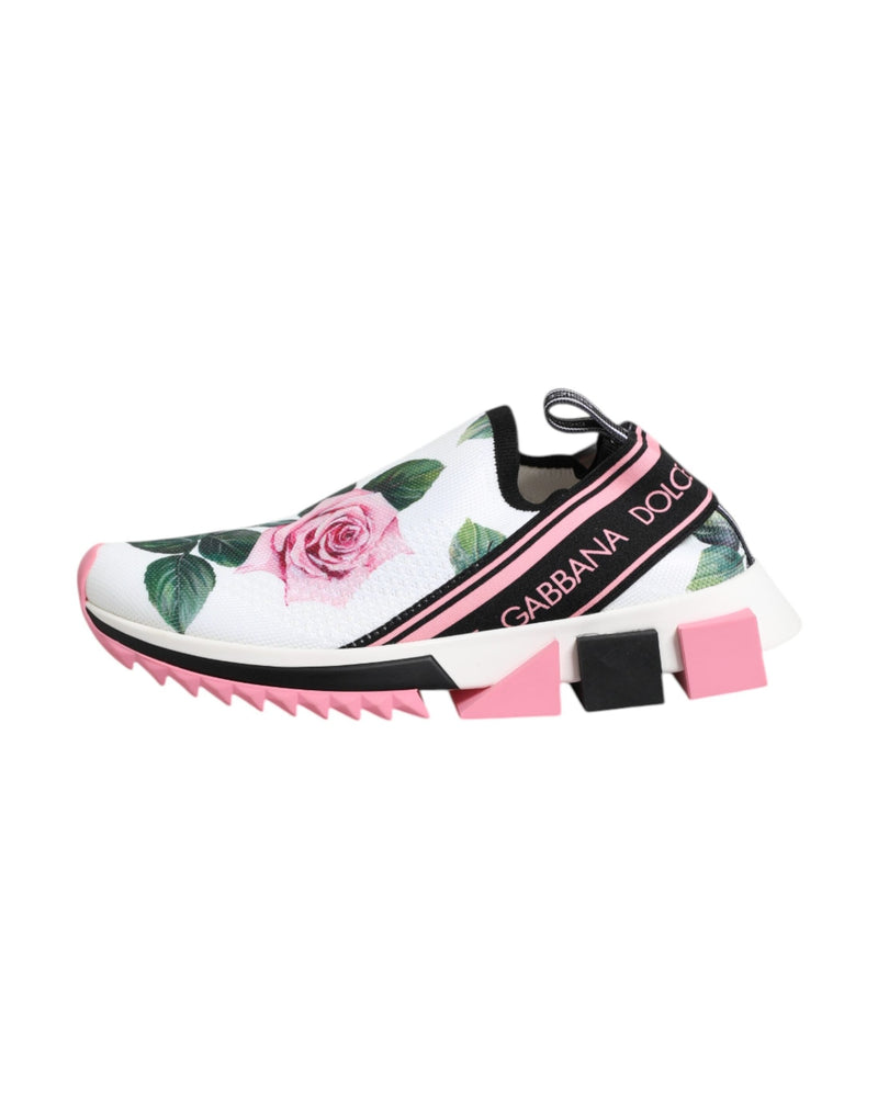 Dolce & Gabbana White Rose Print Sorrento Sneakers Shoes Glam Steals