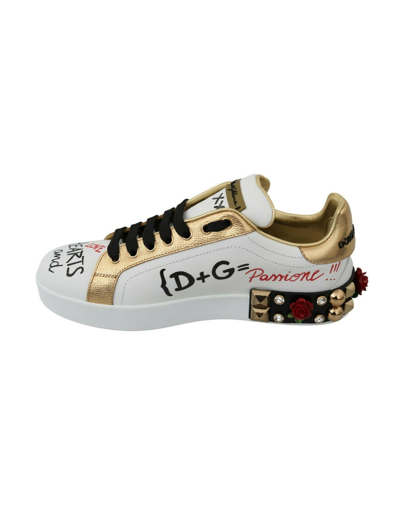 Dolce & Gabbana White Roses Sequined Crystal Sneakers Glam Steals