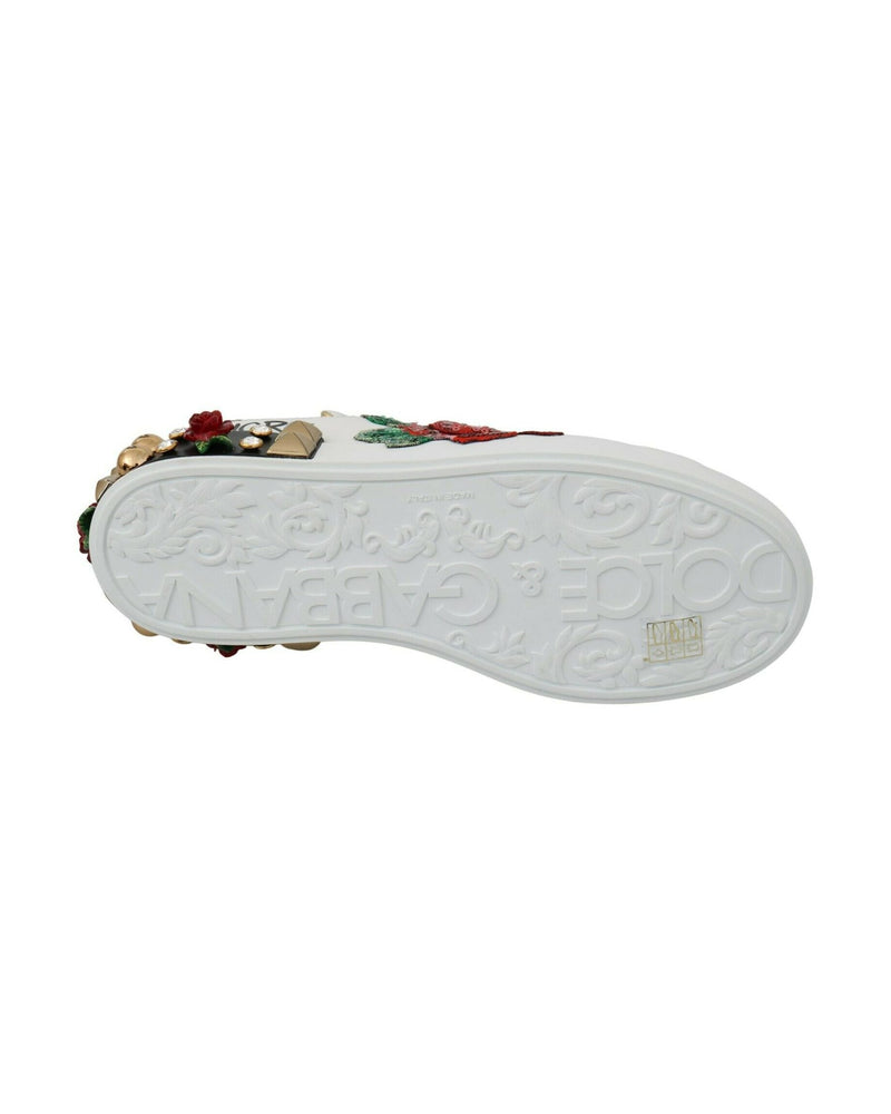 Dolce & Gabbana White Roses Sequined Crystal Sneakers Glam Steals