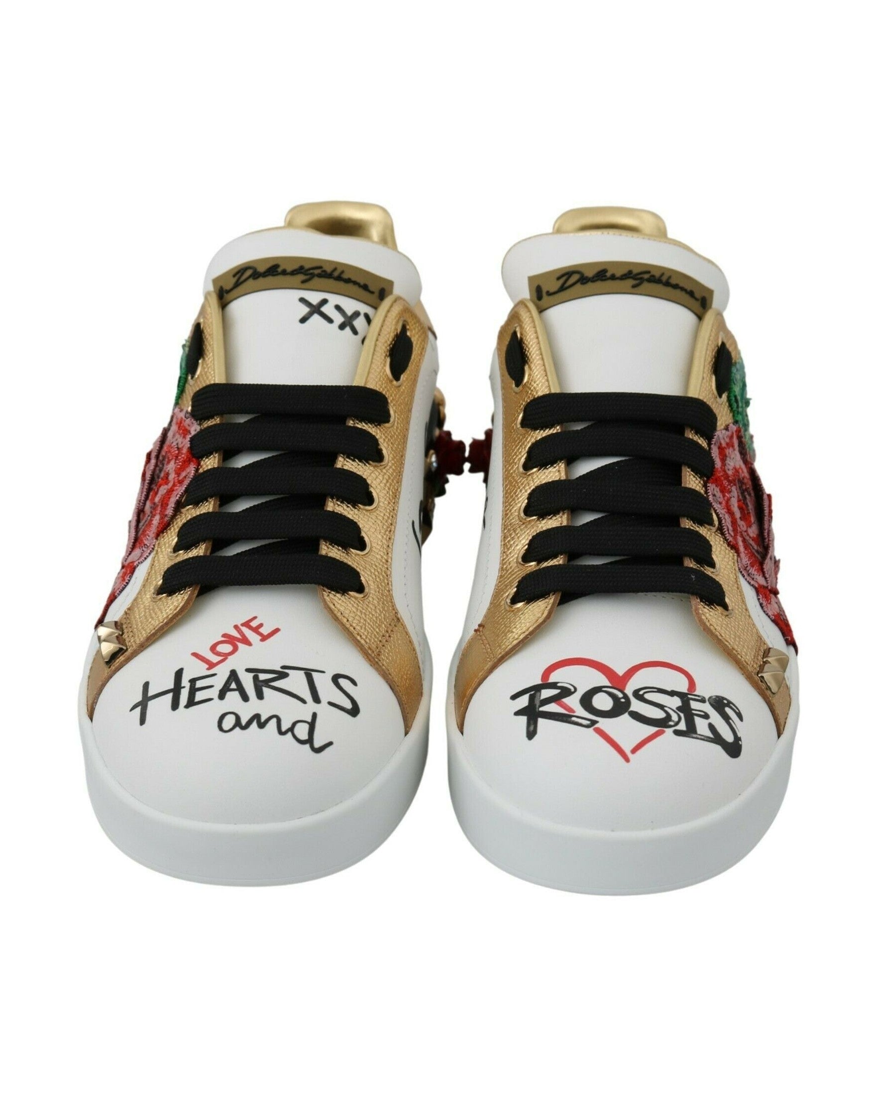 Dolce & Gabbana White Roses Sequined Crystal Sneakers Glam Steals