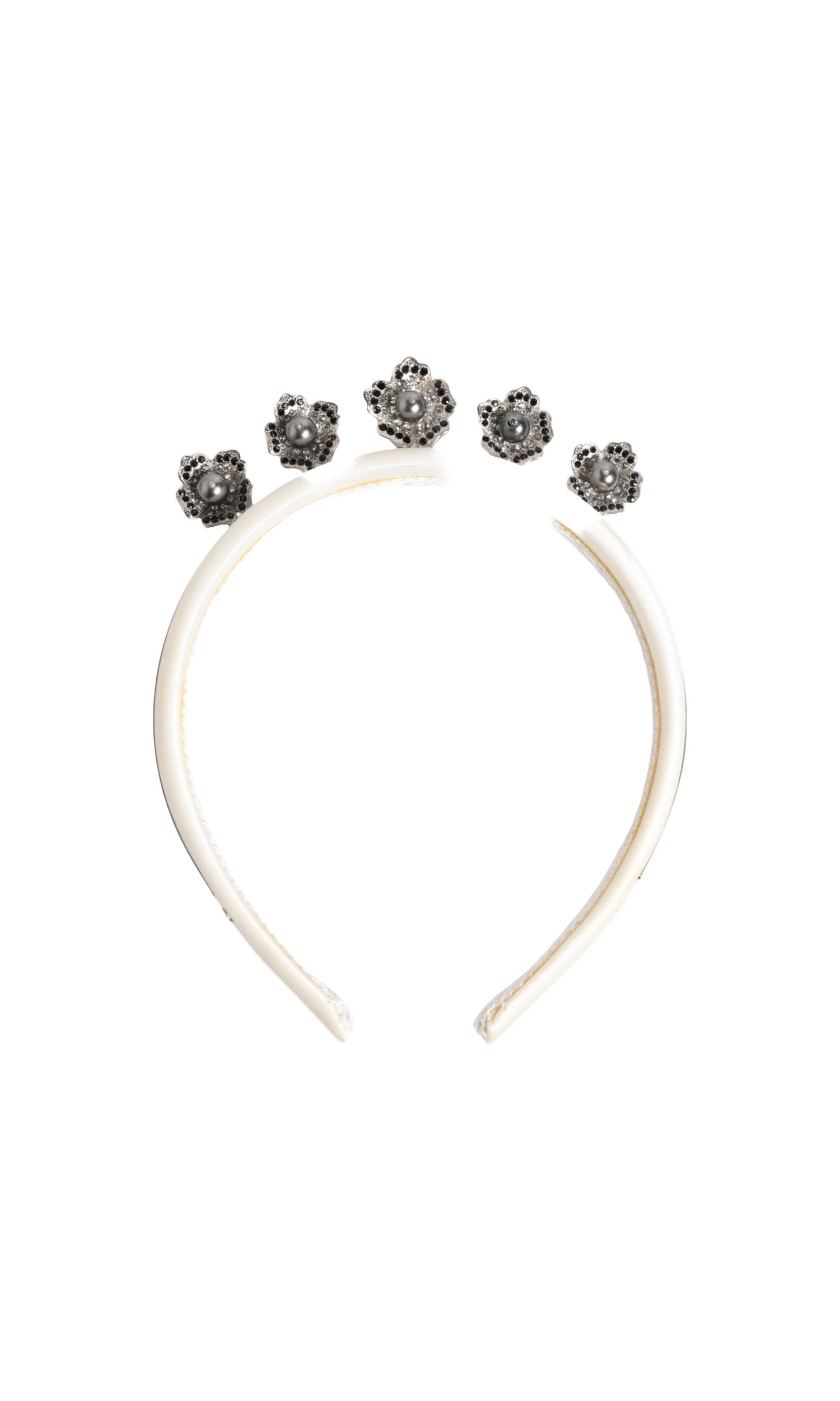 Dolce & Gabbana White Satin Palladium Silver Floral Crown Tiara Headband Glam Steals