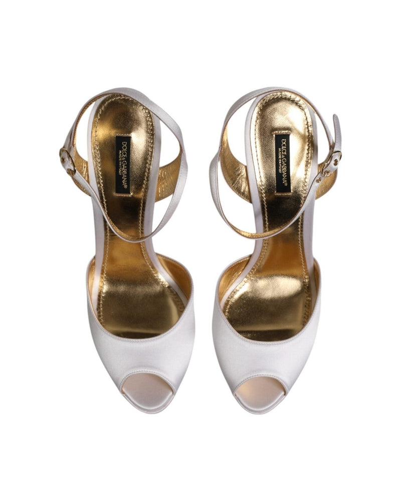 Dolce & Gabbana White Satin Platform Heels Sandals Shoes Glam Steals