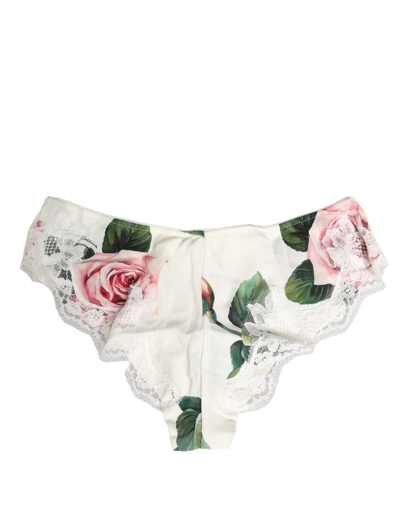 Dolce & Gabbana White Silk Floral Lace Trim Panty Brief Underwear Glam Steals