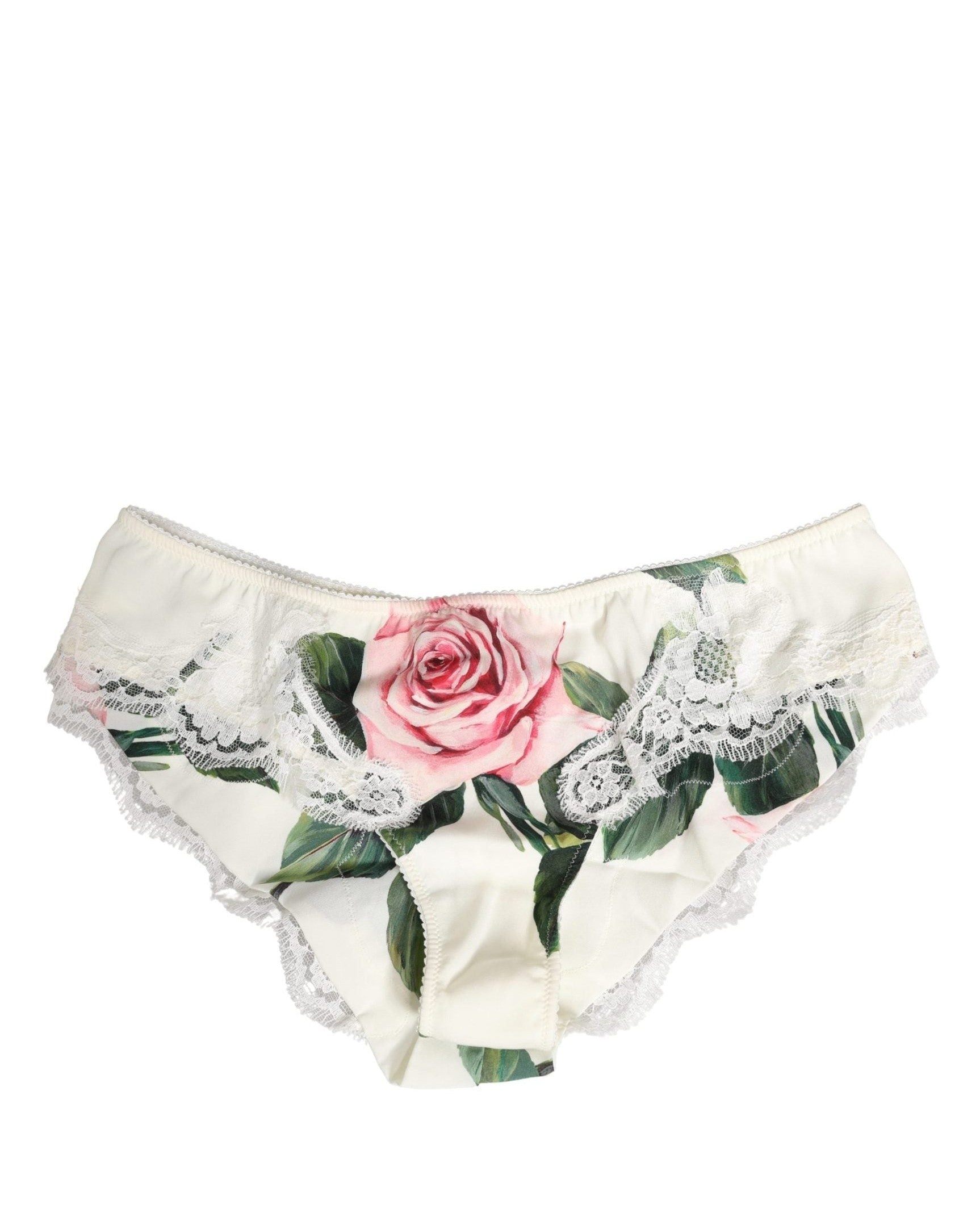 Dolce & Gabbana White Silk Floral Lace Trim Panty Brief Underwear Glam Steals