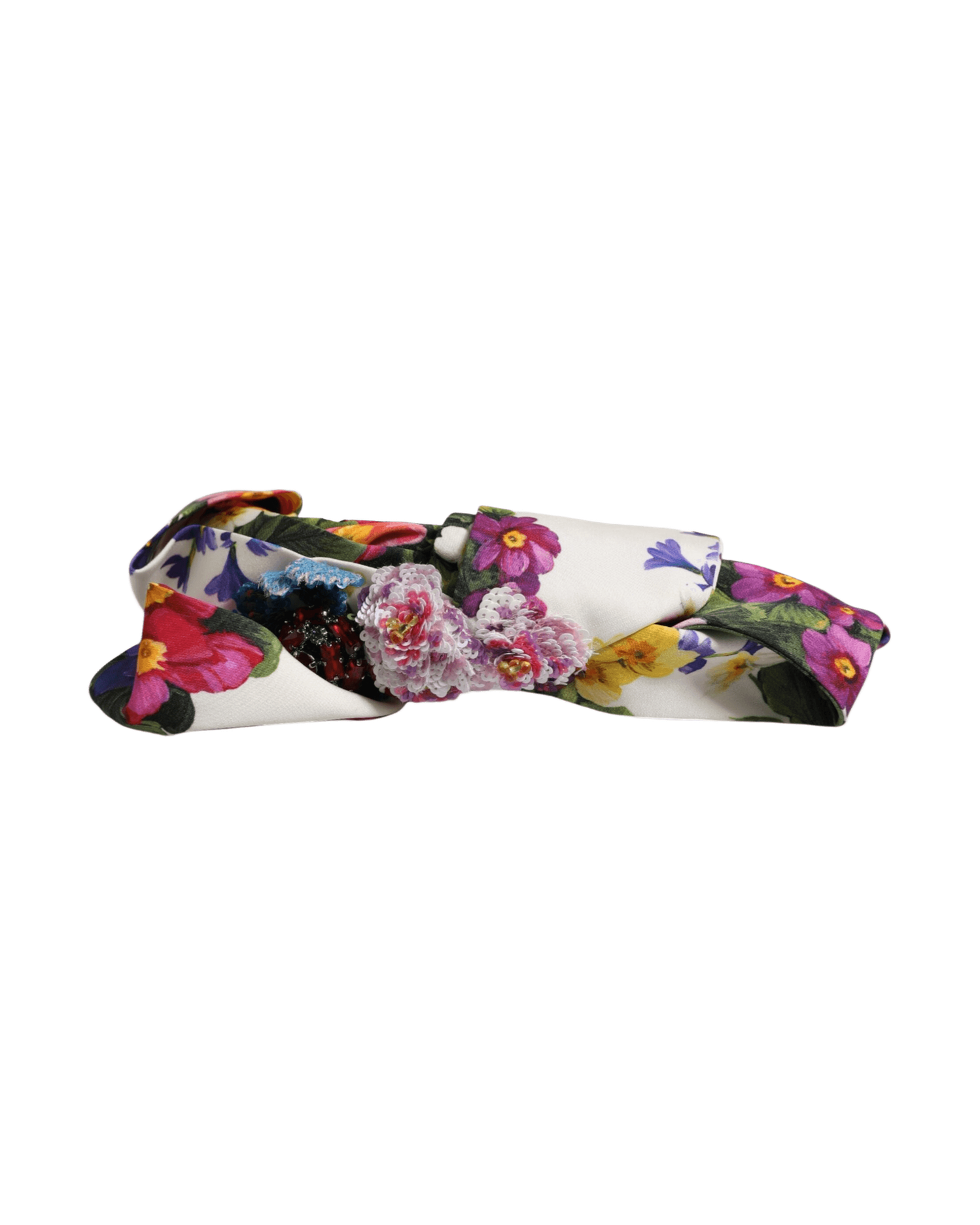 Dolce & Gabbana White Silk Multicolor Floral Bow Crystal Embellished Headband Glam Steals