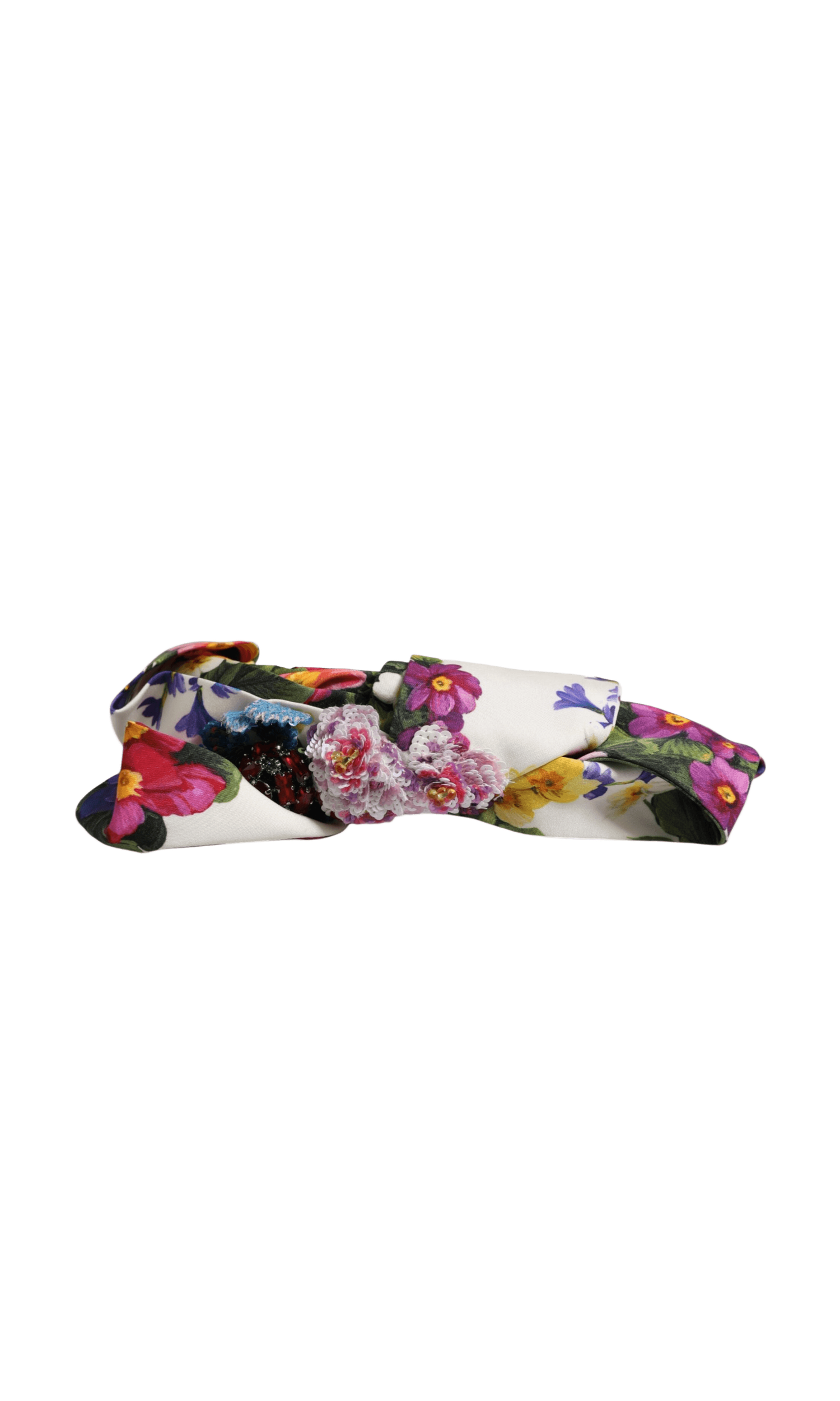 Dolce & Gabbana White Silk Multicolor Floral Bow Crystal Embellished Headband Glam Steals