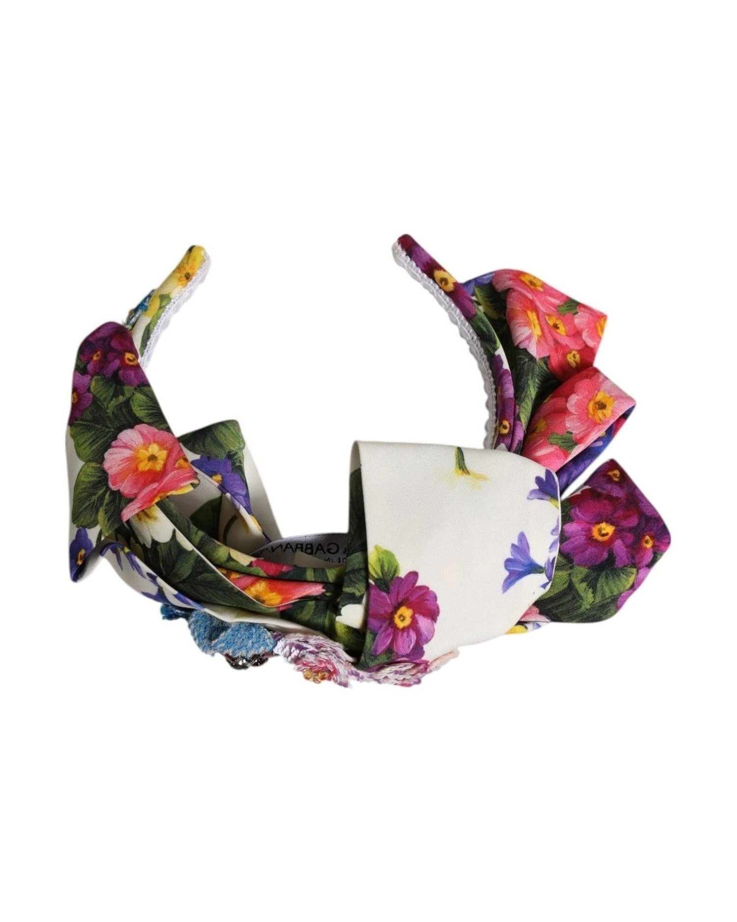 Dolce & Gabbana White Silk Multicolor Floral Bow Crystal Embellished Headband Glam Steals