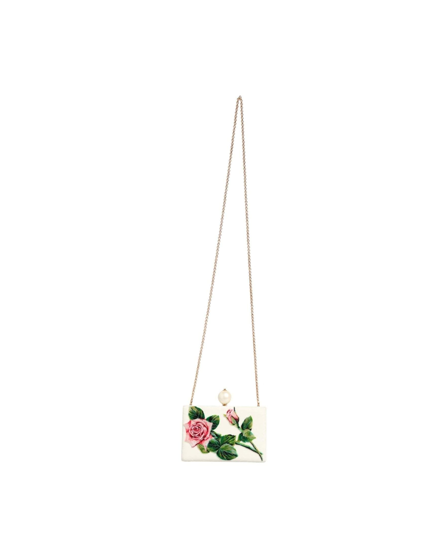 Dolce & Gabbana White Silk Rose Embroidery Gold Frame Clutch Purse Bag Glam Steals