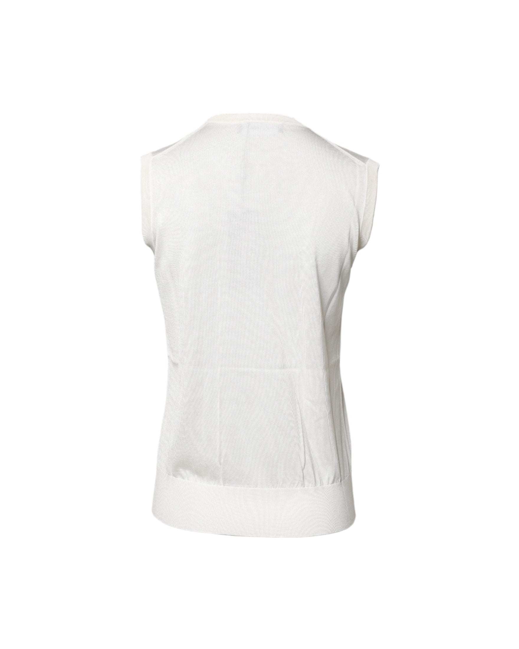 Dolce & Gabbana White Silk Round Neck Sleeveless Tank Top Glam Steals
