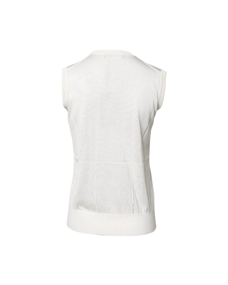 Dolce & Gabbana White Silk Round Neck Sleeveless Tank Top Glam Steals