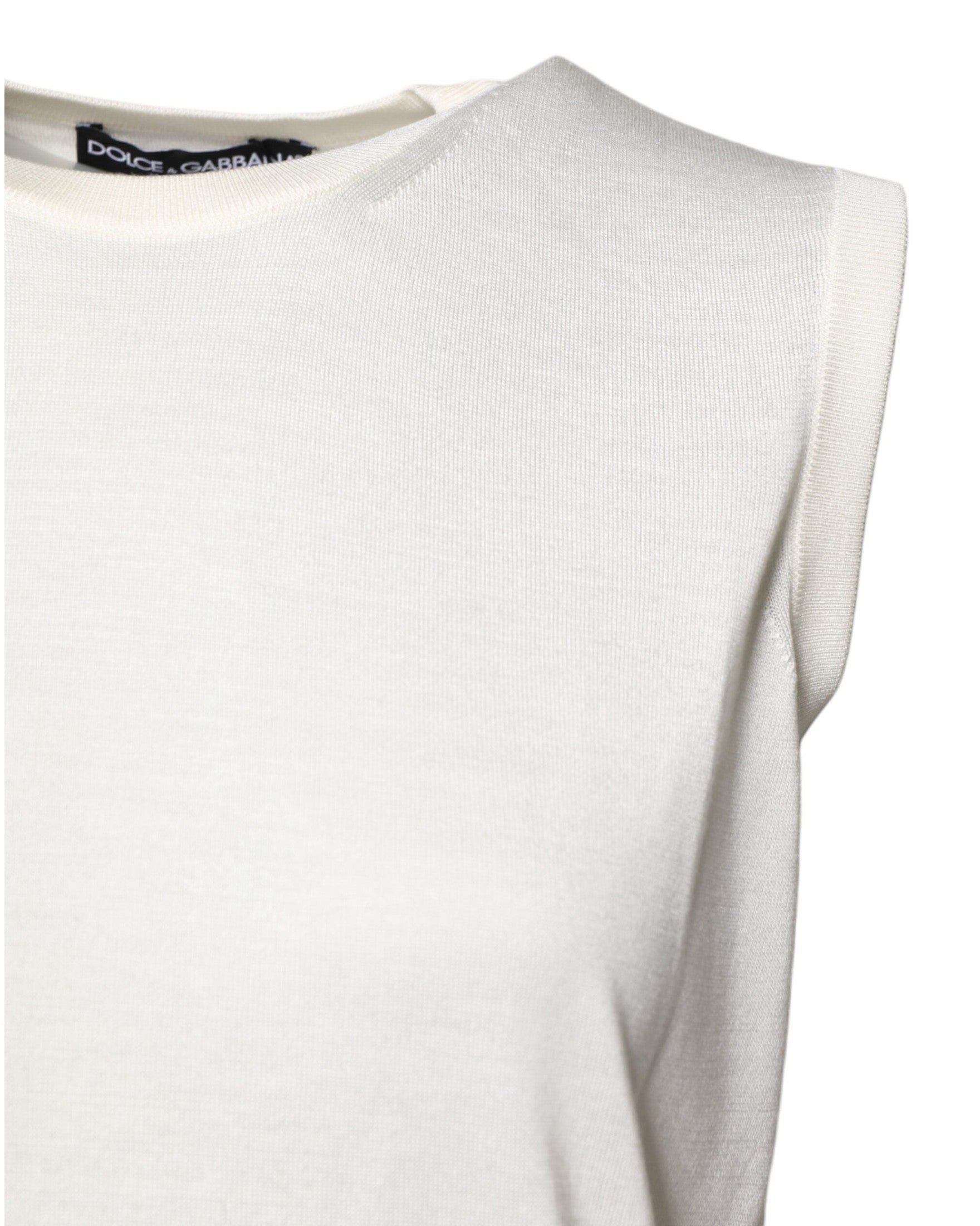 Dolce & Gabbana White Silk Round Neck Sleeveless Tank Top Glam Steals
