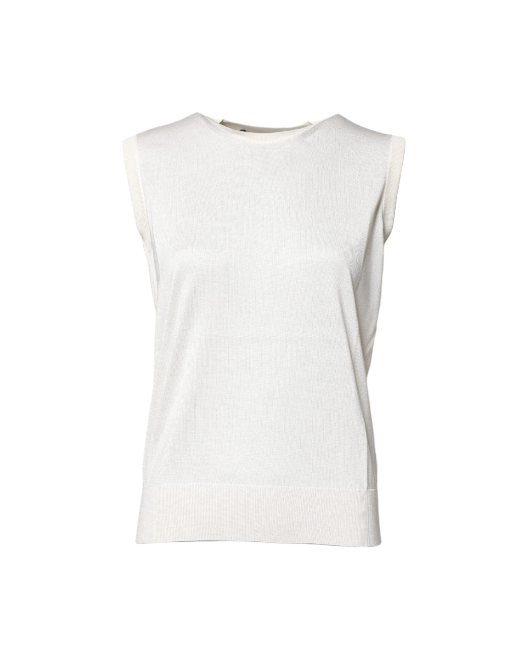 Dolce & Gabbana White Silk Round Neck Sleeveless Tank Top Glam Steals
