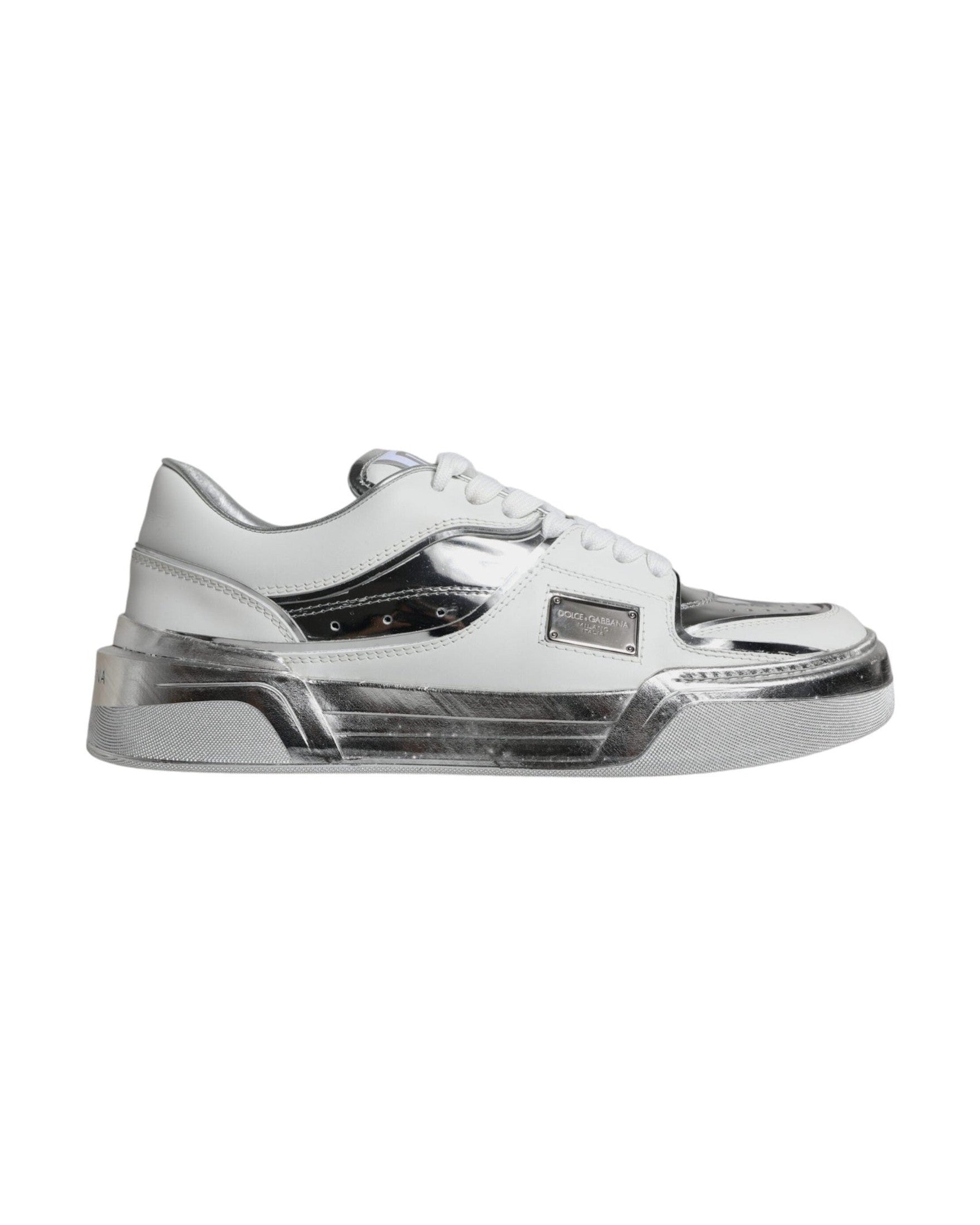 Dolce & Gabbana White Silver Leather Low Top Sneakers Shoes Glam Steals