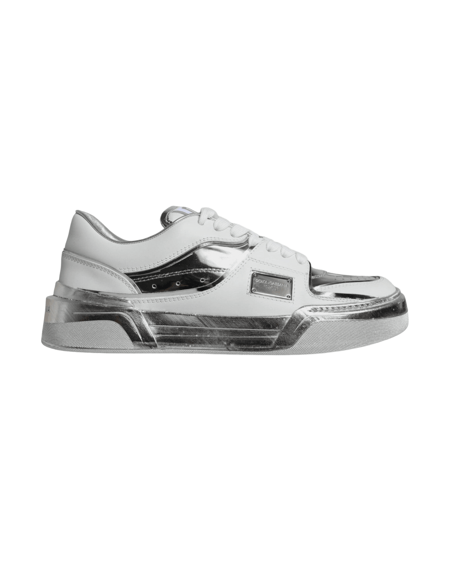 Dolce & Gabbana White Silver Leather Low Top Sneakers Shoes Glam Steals