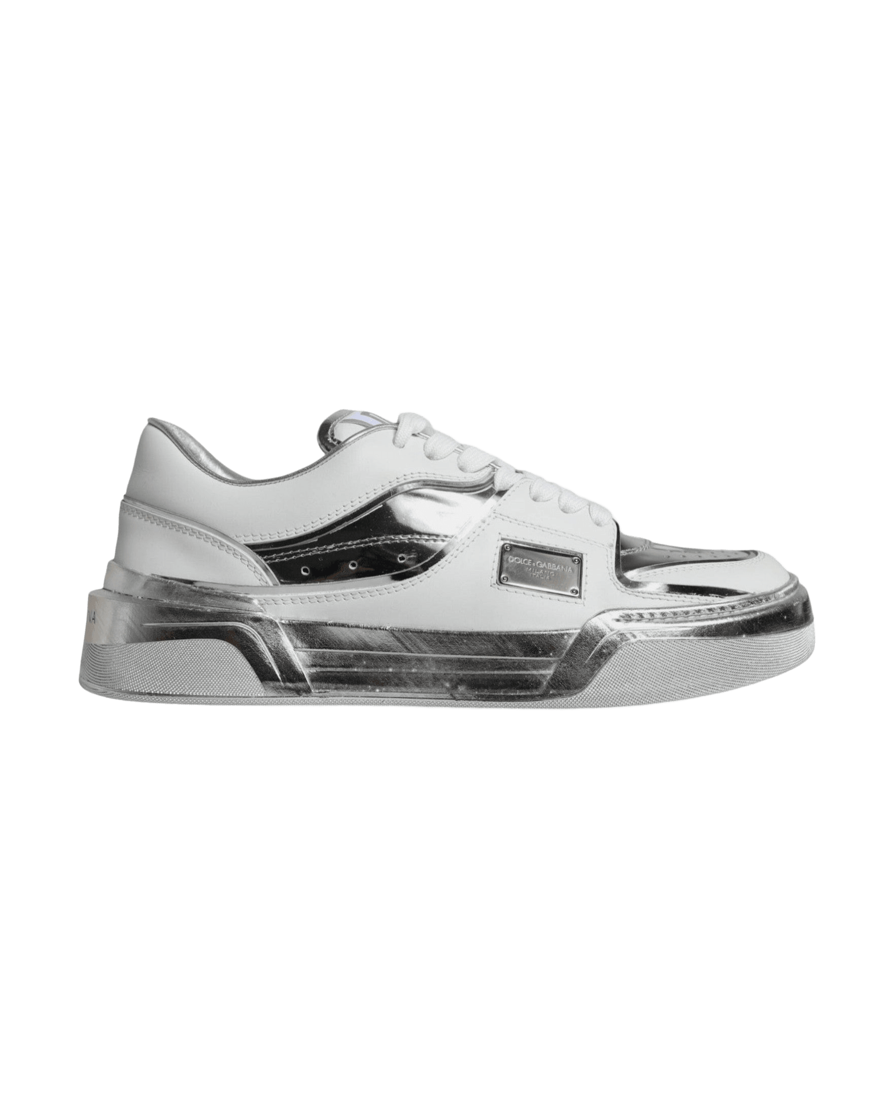 Dolce & Gabbana White Silver Leather Low Top Sneakers Shoes Glam Steals