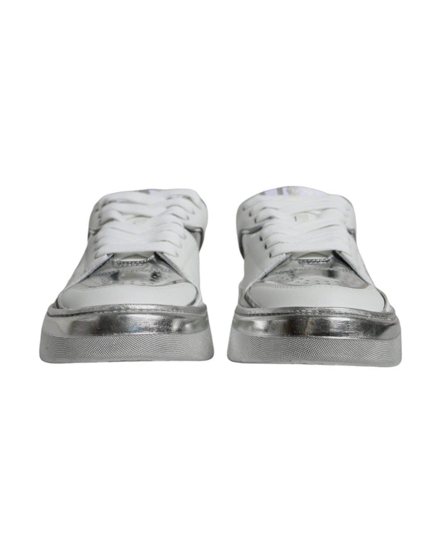 Dolce & Gabbana White Silver Leather Low Top Sneakers Shoes Glam Steals