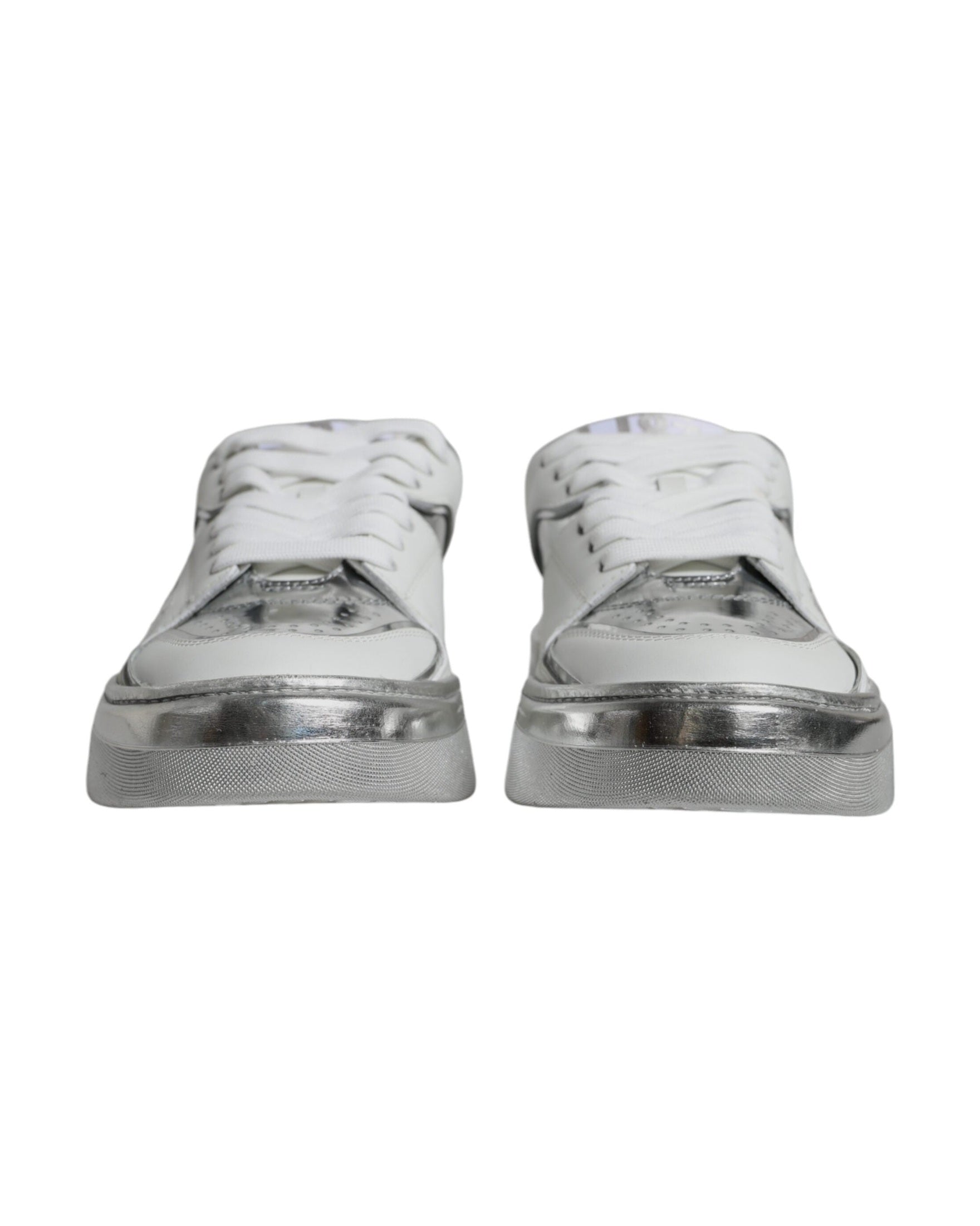 Dolce & Gabbana White Silver Leather Low Top Sneakers Shoes Glam Steals